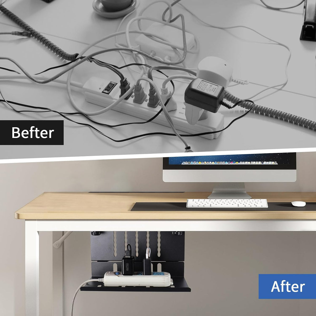 LUKETURE Desk Side Storage,11-4/5" Power Strip Cable Management Tray