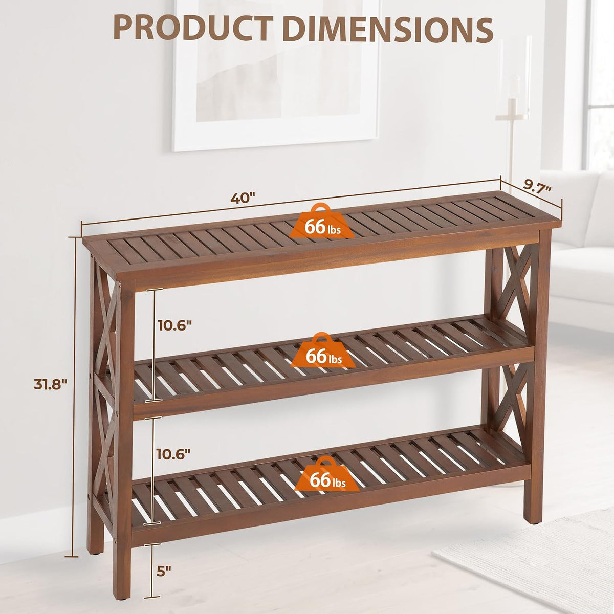 SUPER DEAL 40 in Solid Wood Console Table, 3-Shelf Wooden Outdoor Side Table ...