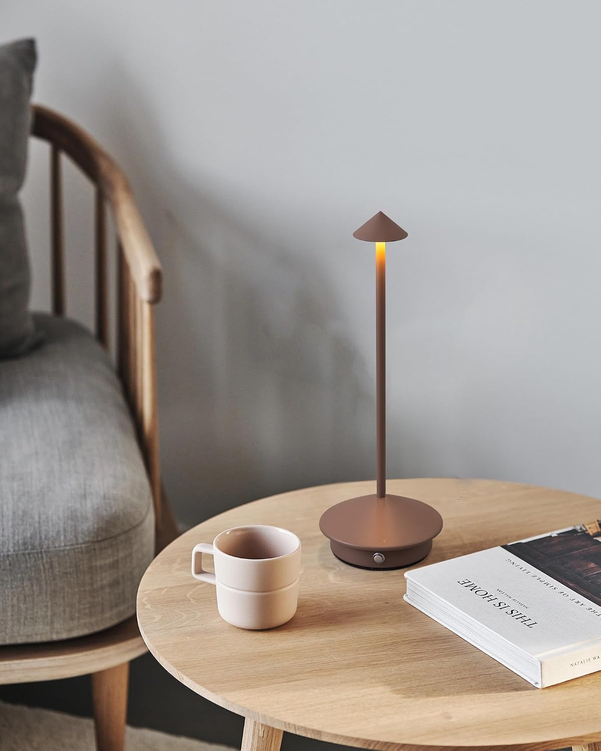 Modern Cordless Table Lamp Set of 2, Brown Portable LED Desk Lamps