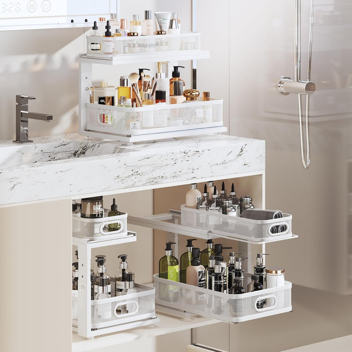 2 Pack 18.5IN-Depth Under Sink Organizer With Next-Gen Ball-Bearing Slides,2-...