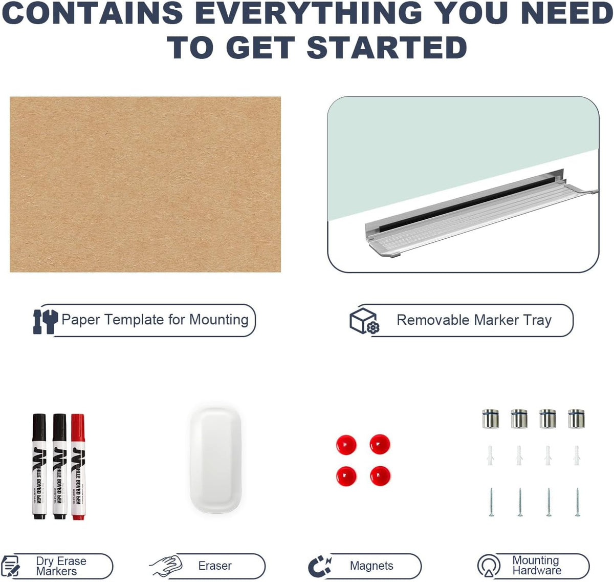 Tankee Glass Whiteboard 36x24 Magnetic White Board Dry Erase Board for Wall