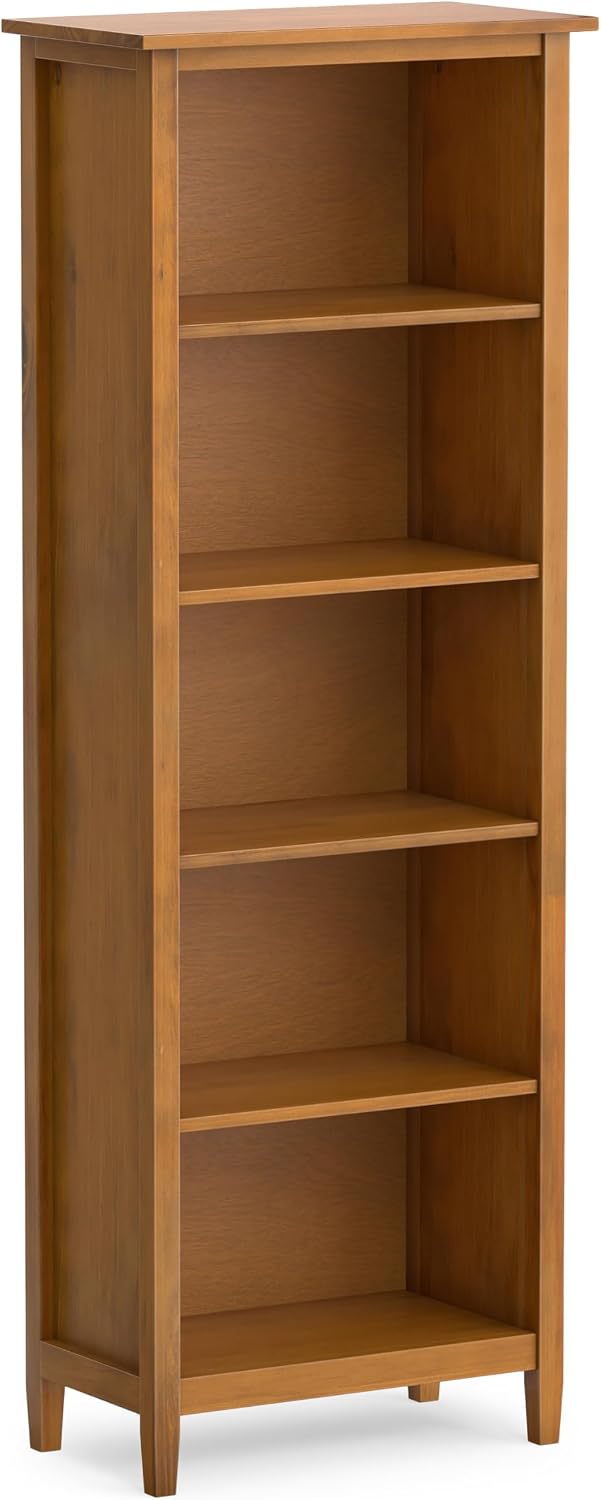SIMPLIHOME Warm Shaker 72" Tall Solid Wood 5-Shelf Bookcase in Brown