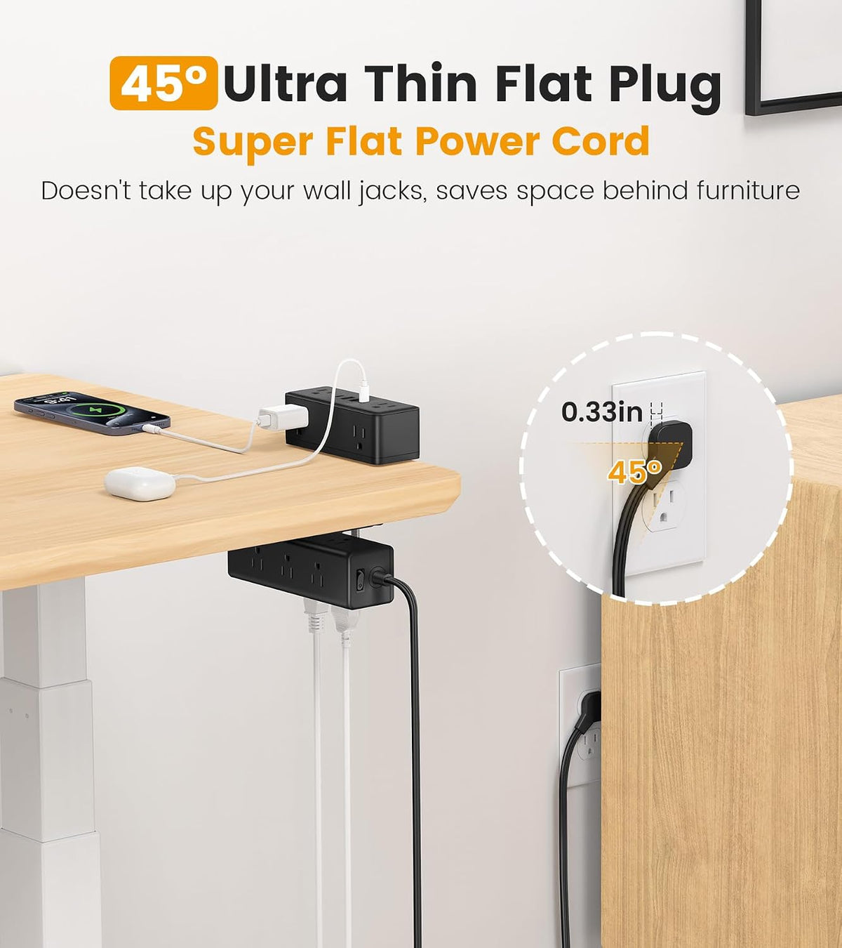 VILONG Dual Layer Desk Clamp Power Strip, 13 Outlets, 45W USB-C, 5FT Cord