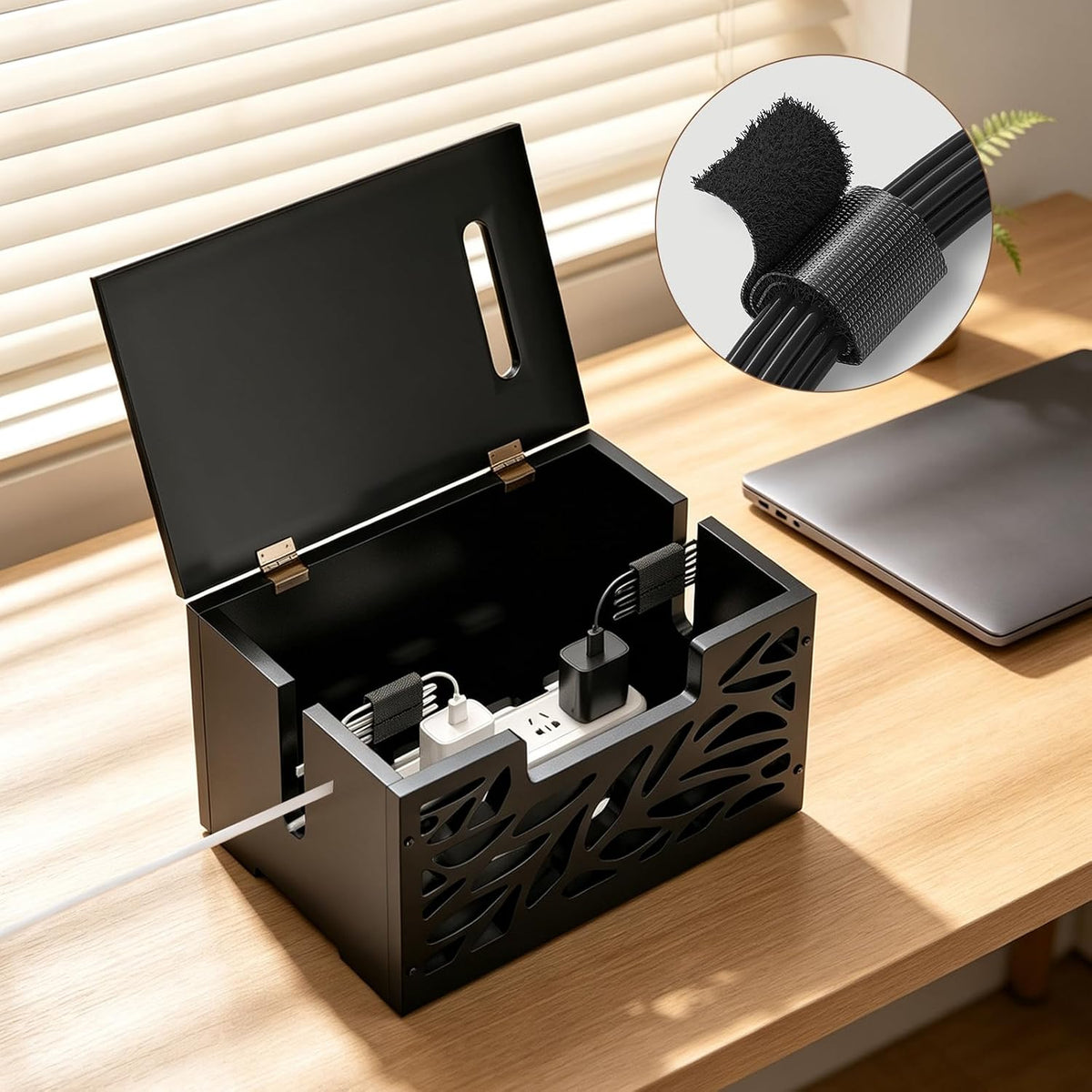 Large Cable Management Box, Cord Hider for Power Strip, Black
