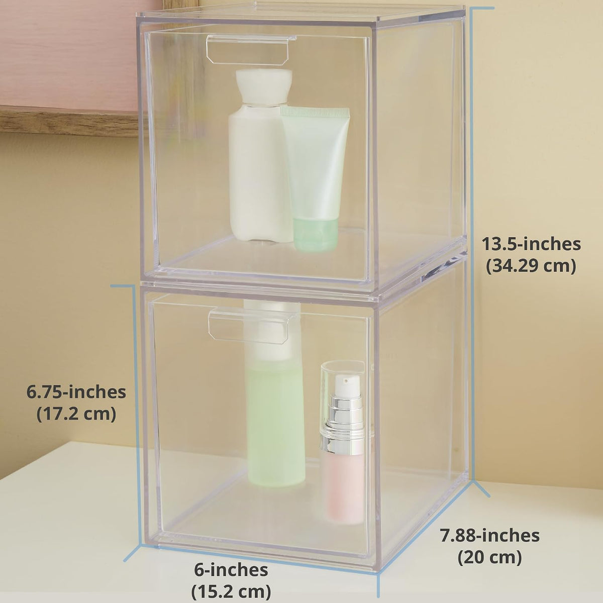 STORi Audrey Stackable Bin Clear Plastic Organizer Drawers | 2 Piece Set | Or...