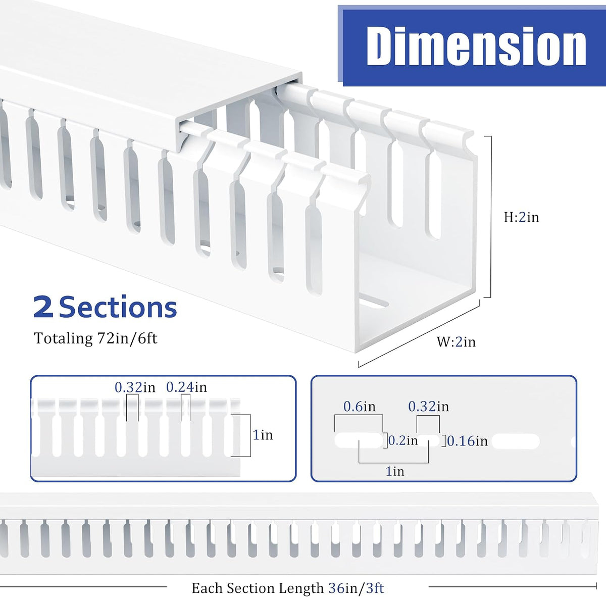 ZhiYo 2"H x 2"W Cable Raceway, 6ft Under Desk Wire Management Chann...