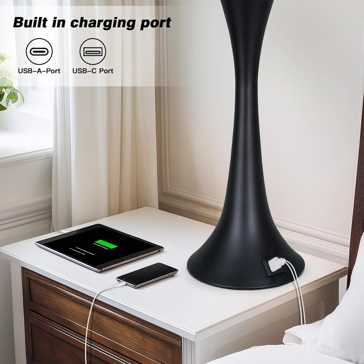 27.5" Black table Lamps for Living Room, Touch Control 3-Way Dimmable Be...