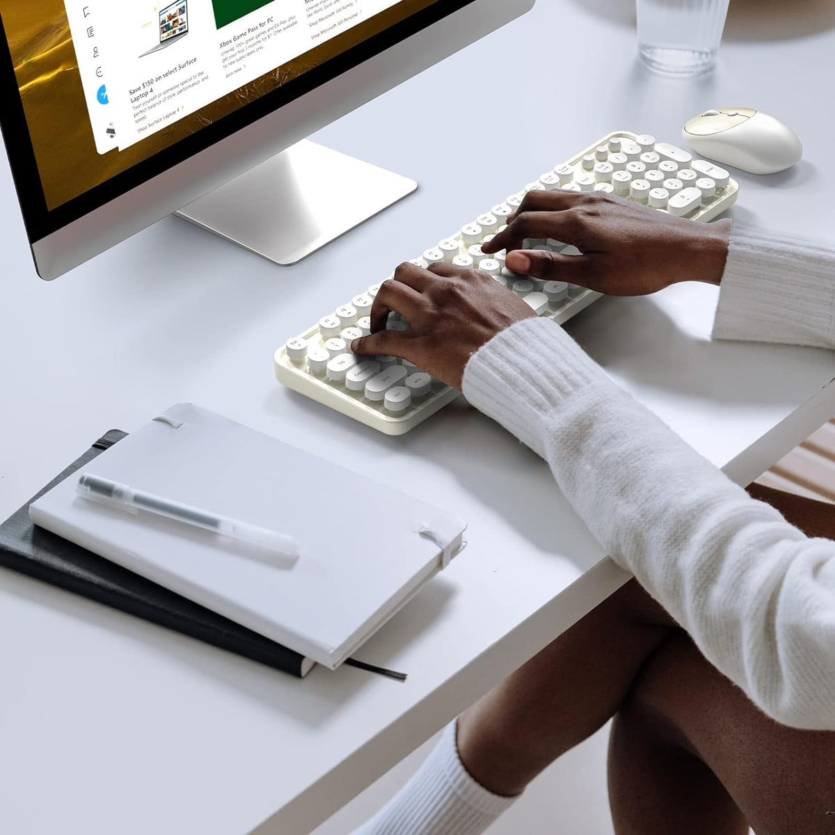 KNOWSQT Wireless Keyboard and Mouse Combo - White-Milky Full-Sized 2.4 GHz 10...