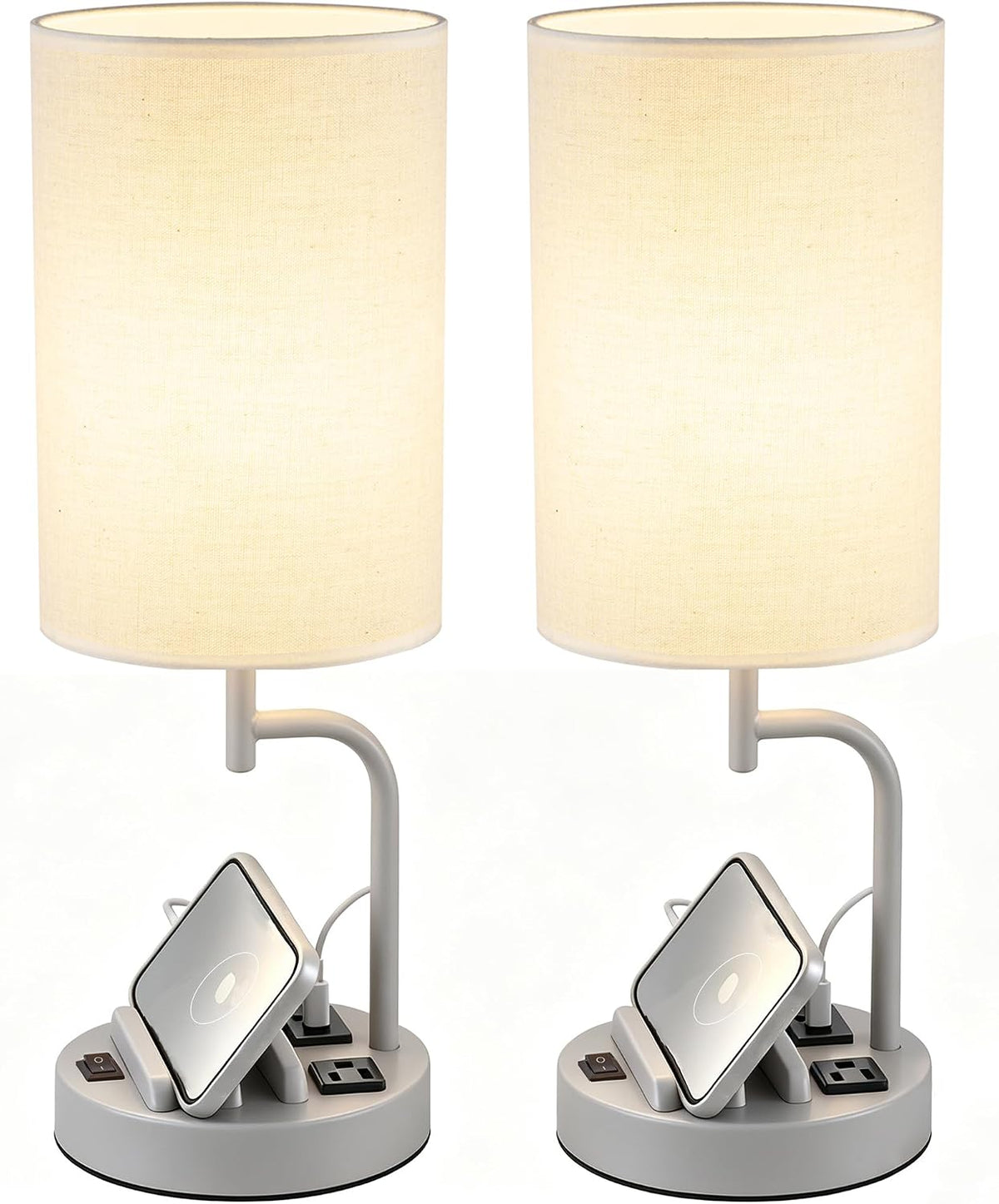 Dreamholder 2 Pack Table Lamp, Bedside Lamp with 3 USB Charging Ports & A...