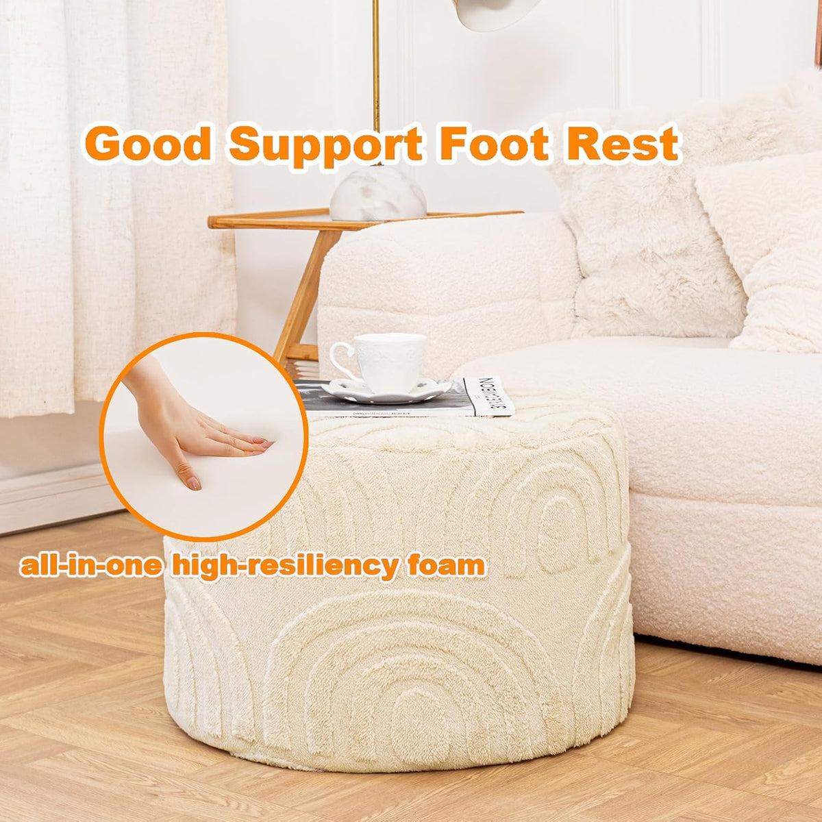 Asuprui Plush Fabric Ottoman Footrest,Foot Stool,20"x14", Linen