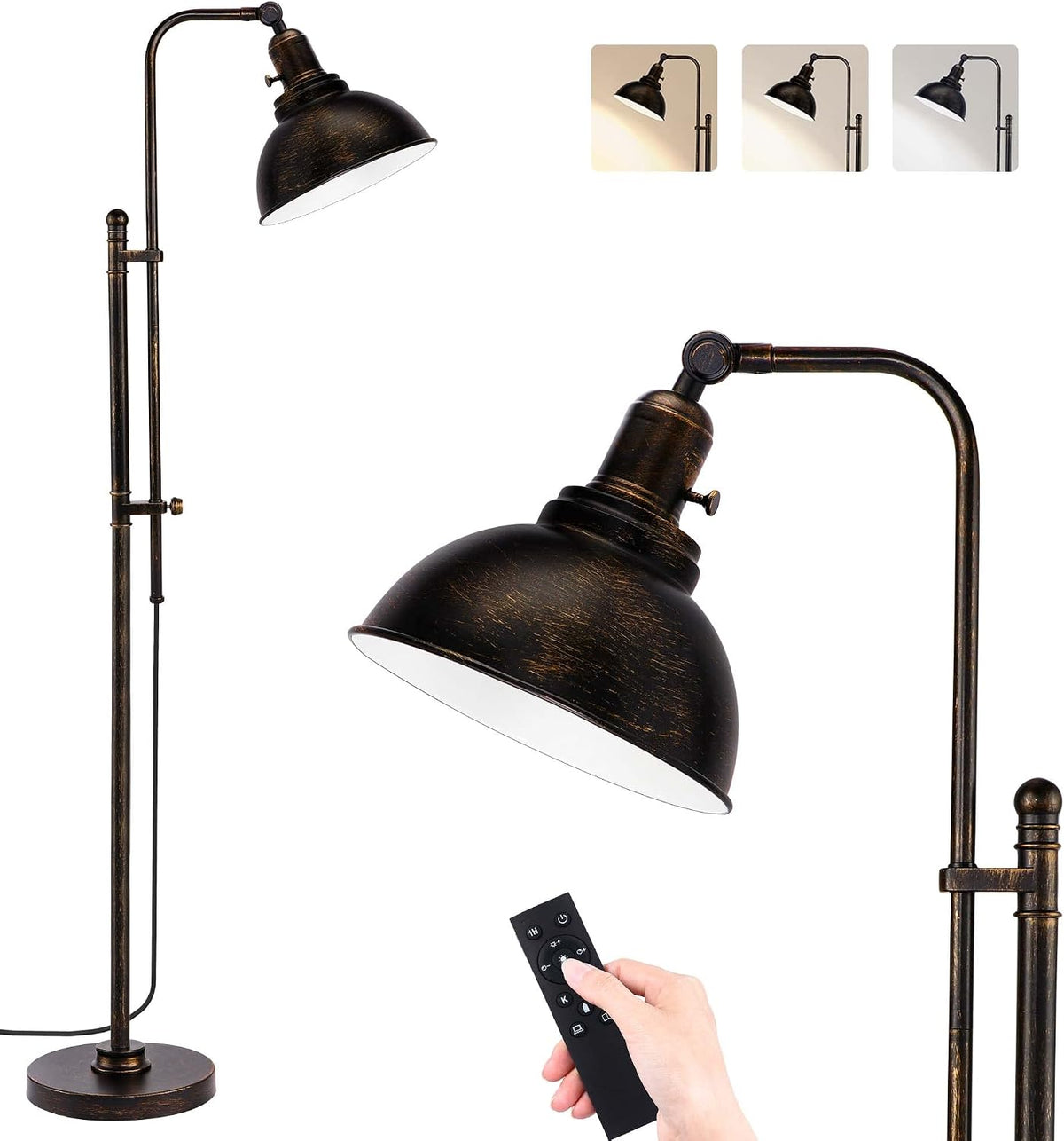 PARTPHONER Industrial Floor Lamp Adjustable, Rustic Farmhouse Reading Lamp in...