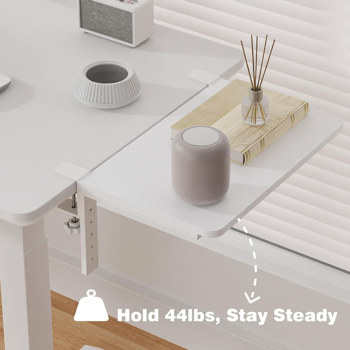 Desk Extender, 15-inch Clamp-On Desk Shelf, Height-Adjustable Desktop Shelf O...