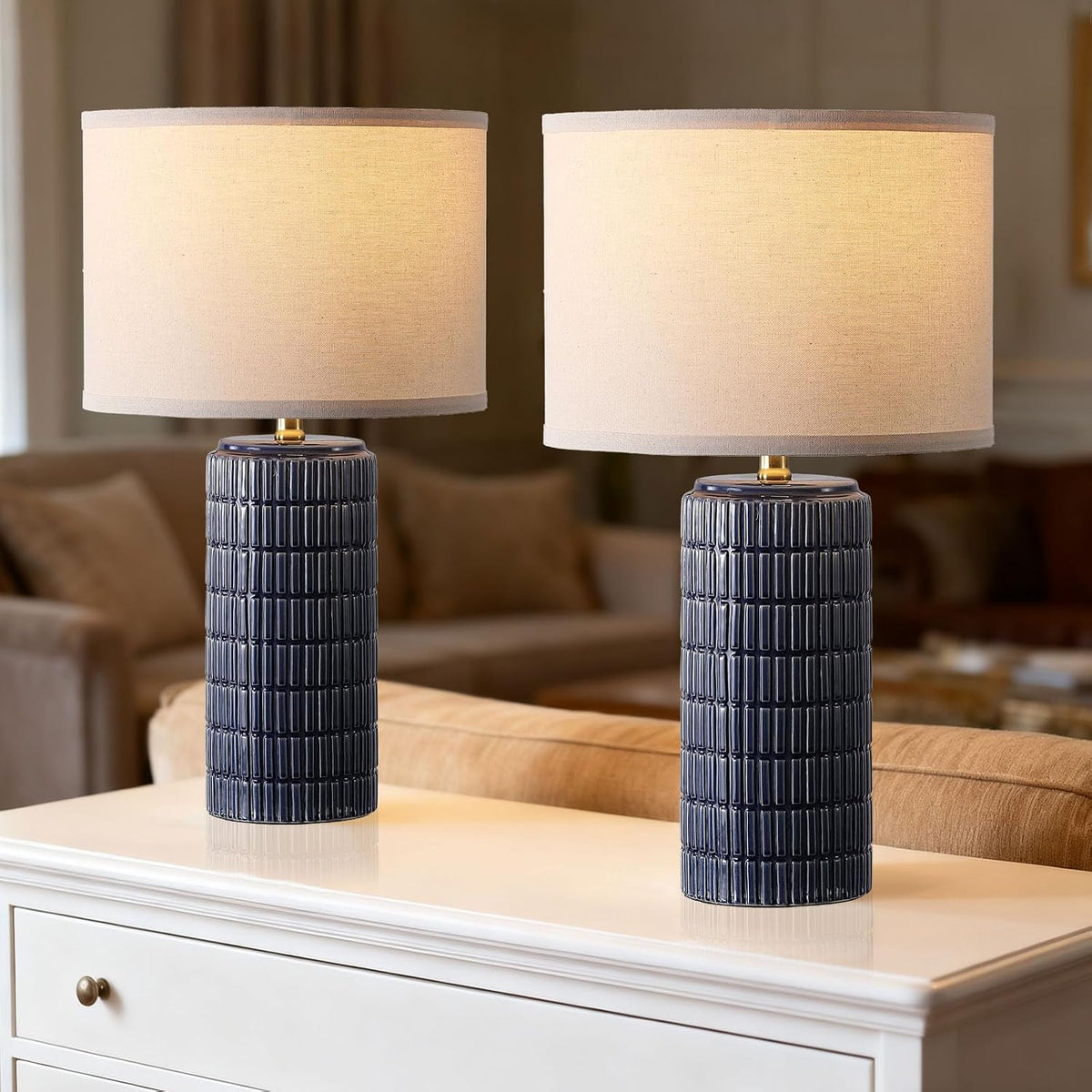 Modern Ceramic Table Lamp Set of 2, Bedside Lamp for Bedroom Decor, Nightstan...
