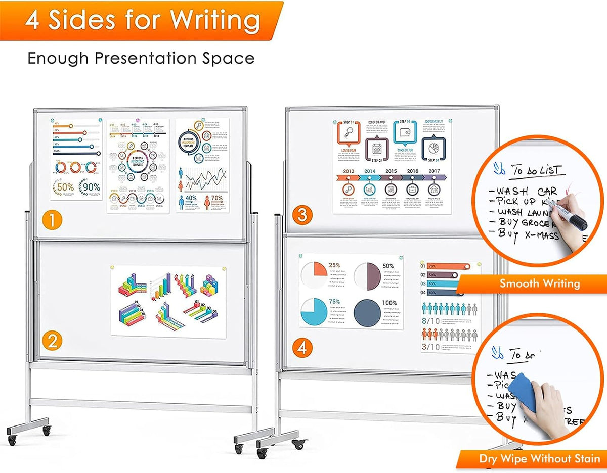 Maxtek 48 x 60 Large Mobile Dry Erase Board Magnetic Rolling Double-Sided