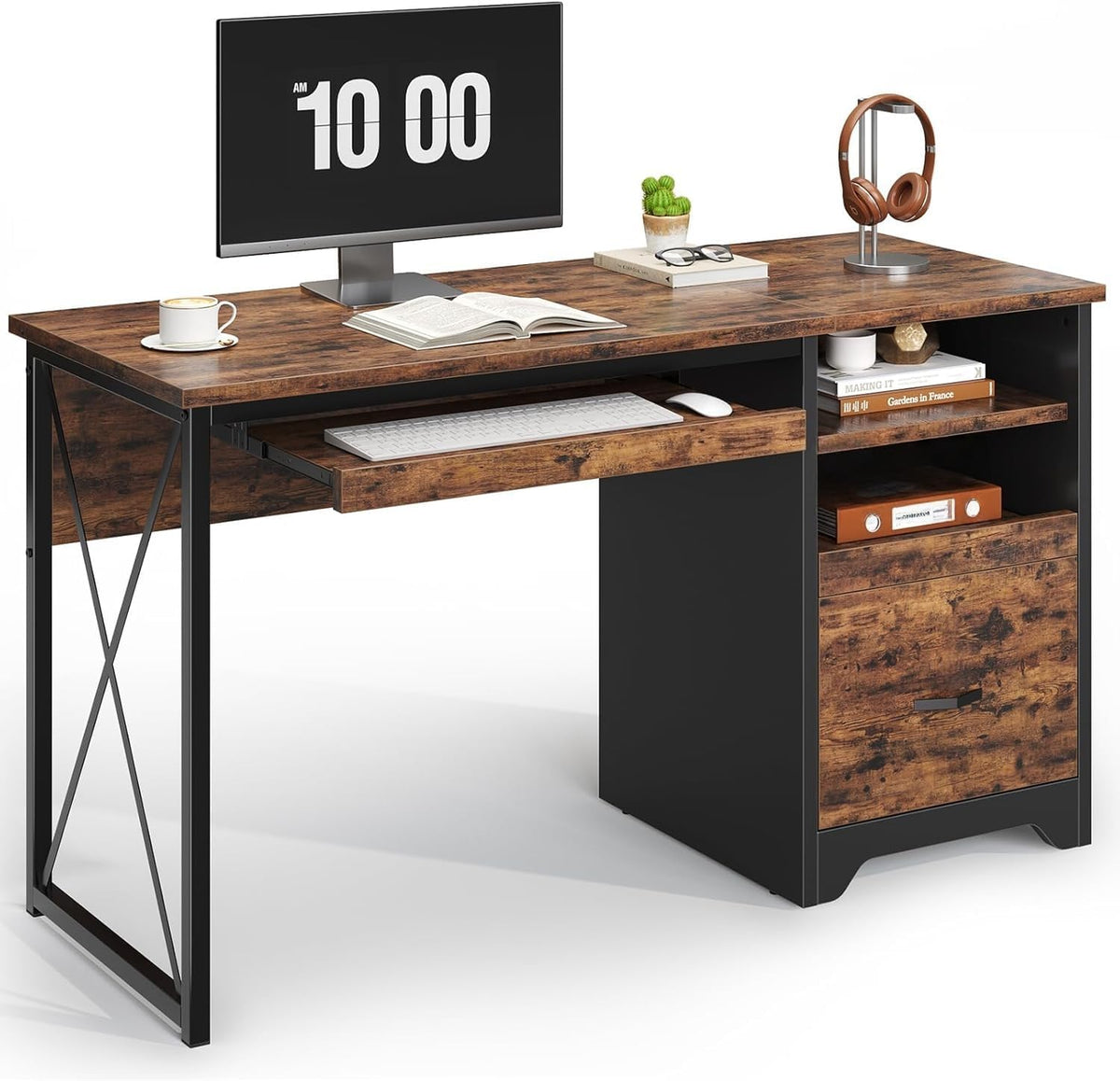 Bestier 47" Computer Desk with Drawers, Home Office Desk with Keyboard T...