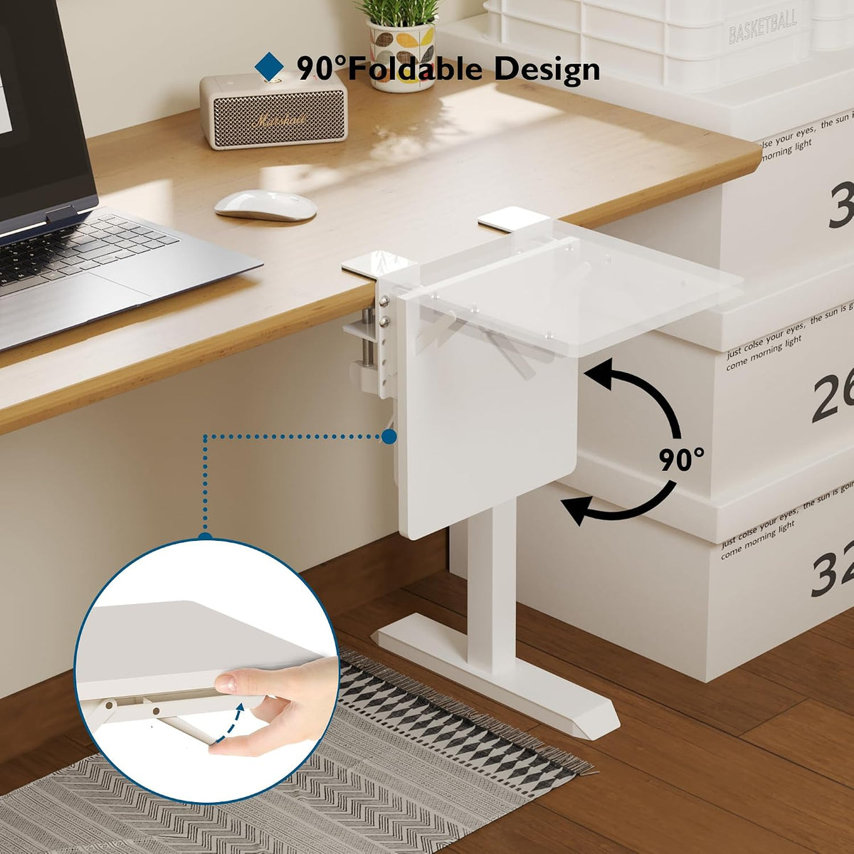 BONTEC Ergonomic Desk Extender Tray, 9.5"x9.1" Table Mount Arm Wris...