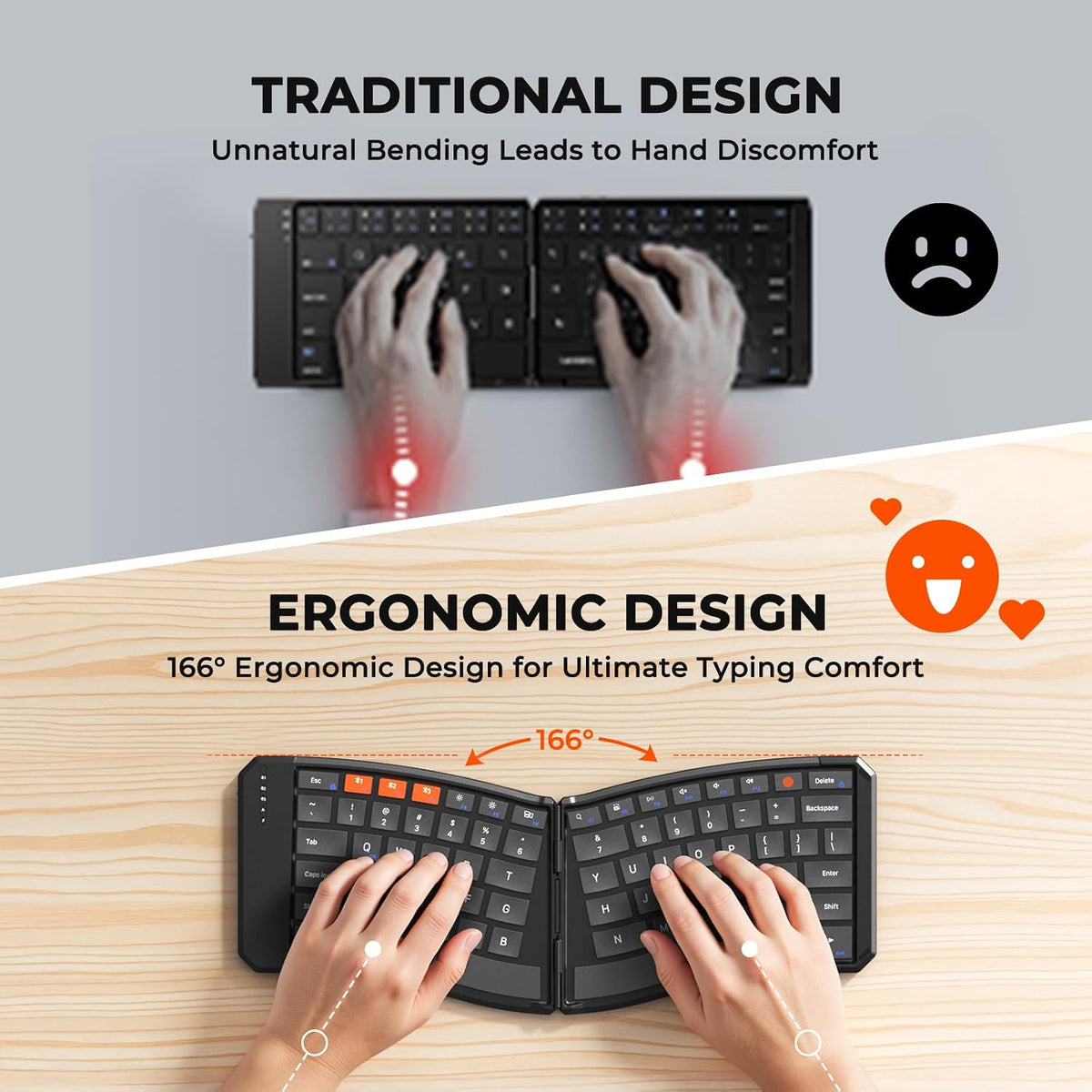 MEETION Foldable Bluetooth Keyboard, Split Ergonomic, Portable