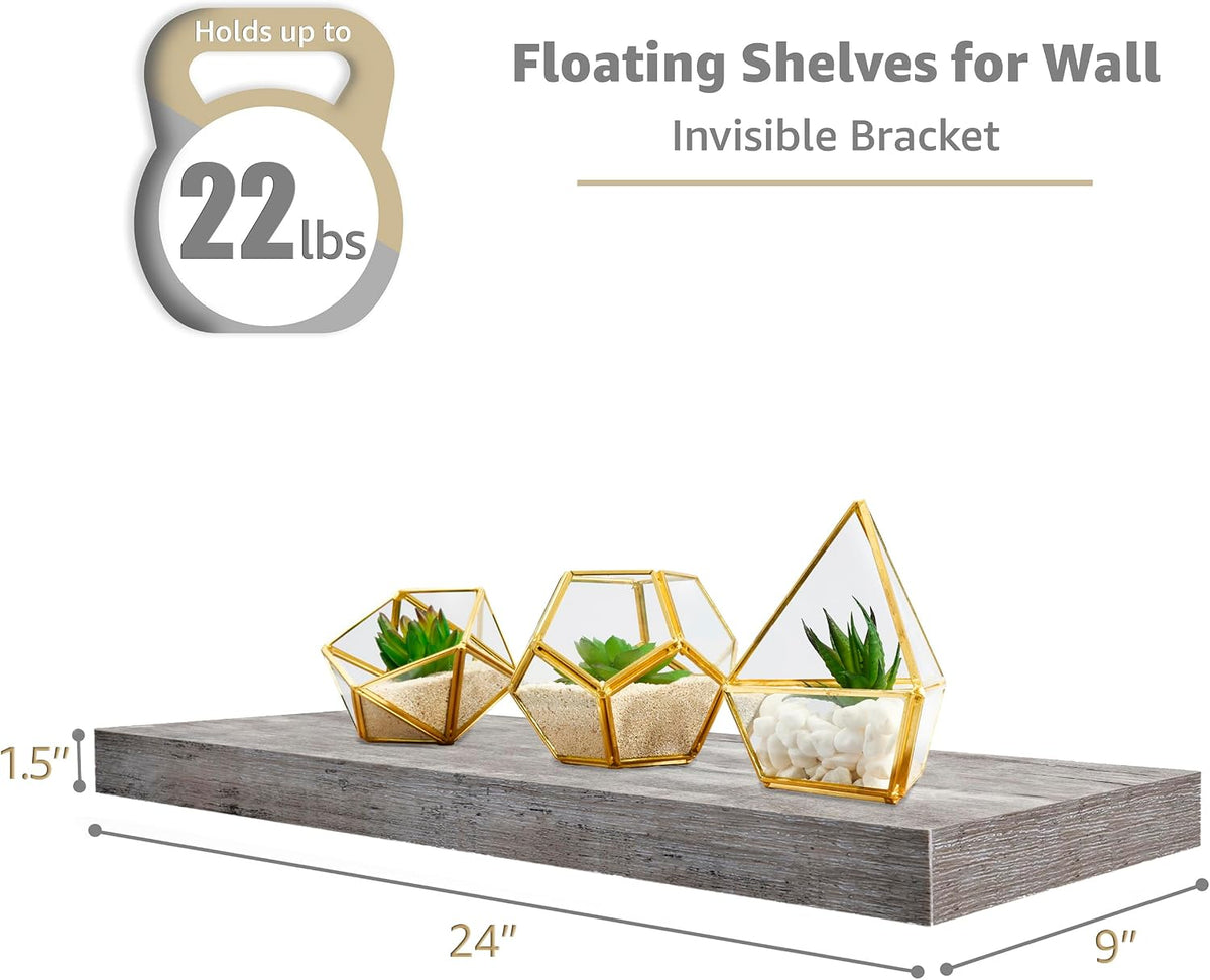 Sorbus Floating Shelves for Wall, Wood Wall Storage (4 Pack, Gray)