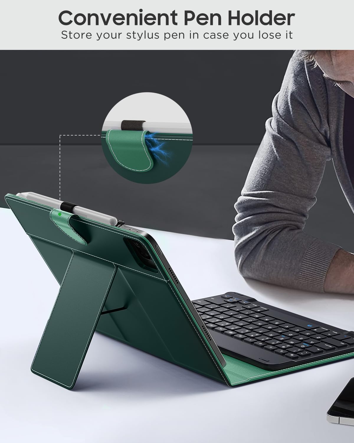 MoKo Universal QWERTY Keyboard Case Fit 9-11 Inch Tablets,Verde Scuro