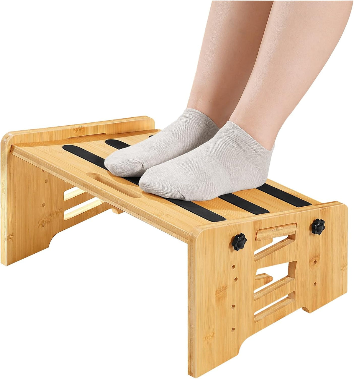 HOOBRO Bamboo Foot Rest, Adjustable Under Desk Footrest with 5 Height Options...