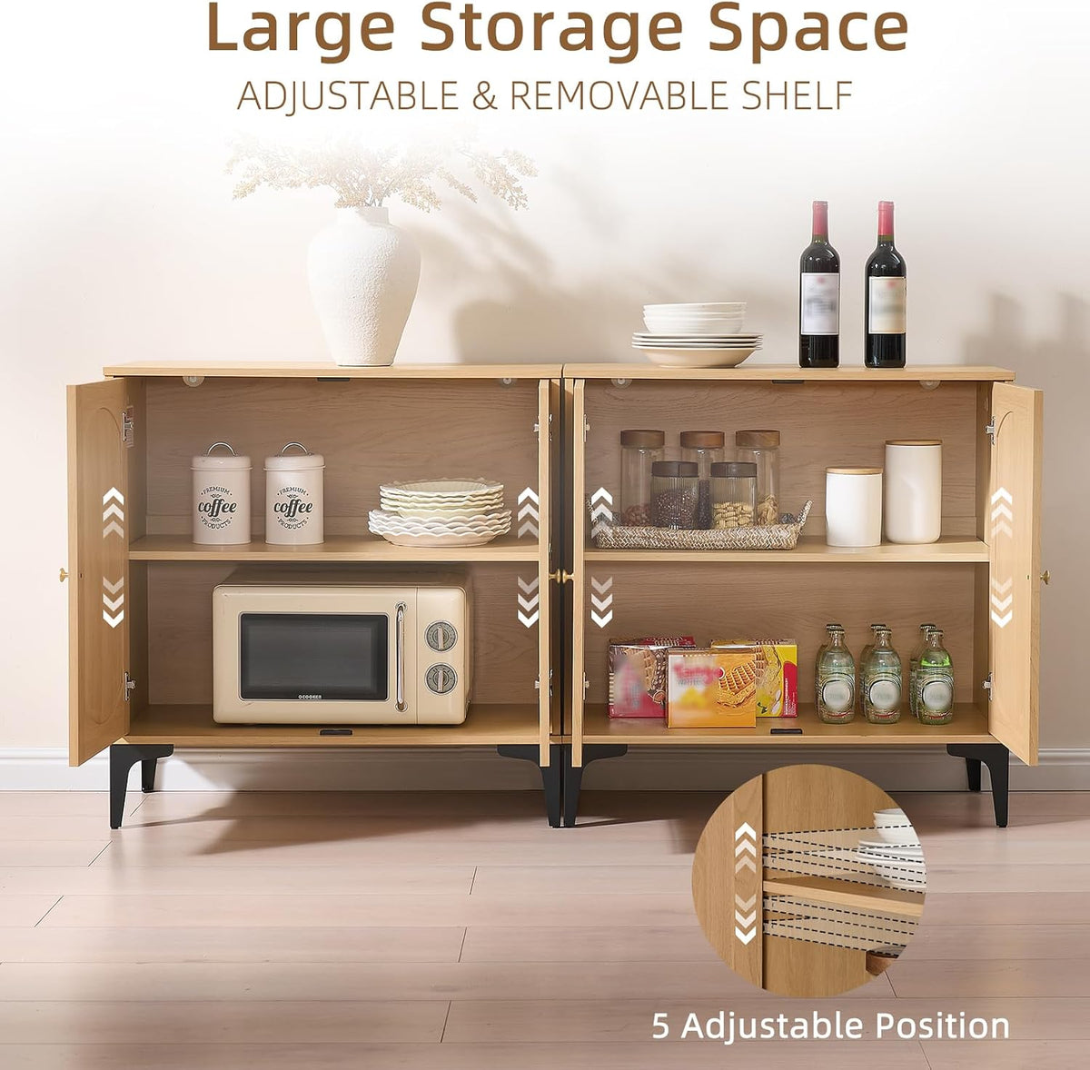 92.7" Modern Arched Sideboard Buffet Cabinet with Storage,Natural