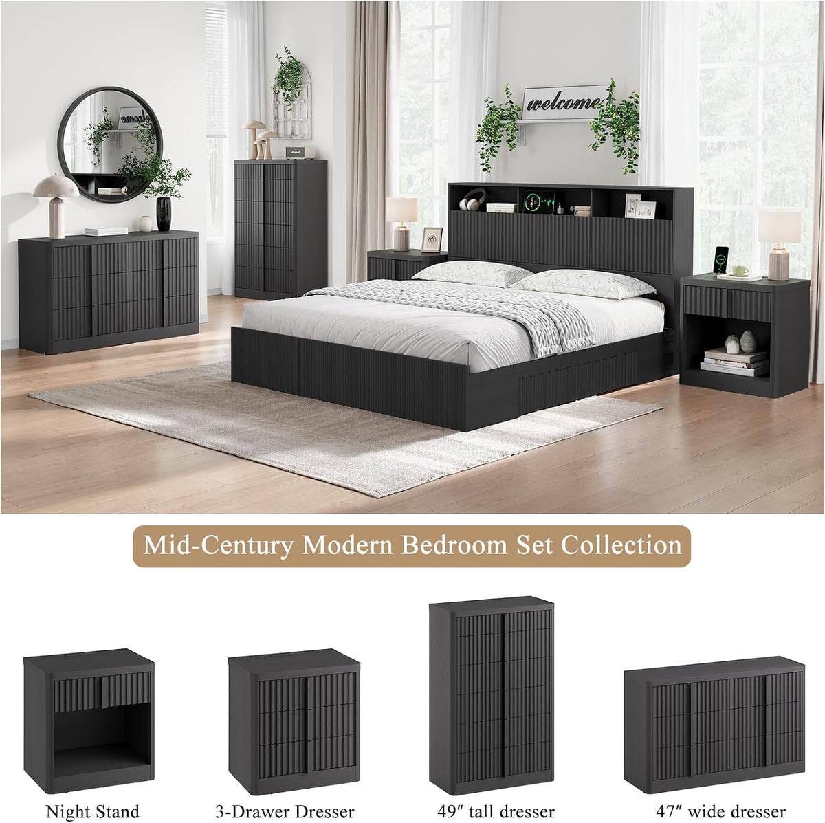 Fluted Dresser for Bedroom, 48" Tall 6 Drawer Dresser, Modern Chest of D...