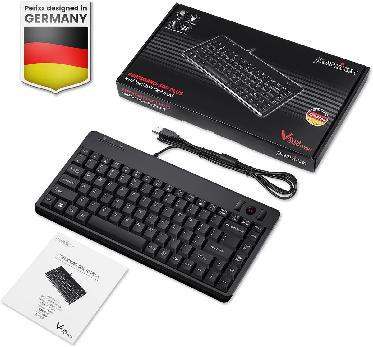 Perixx PERIBOARD-505H Wired Mini Keyboard with Built-in Trackball, 0.55 Inch ...