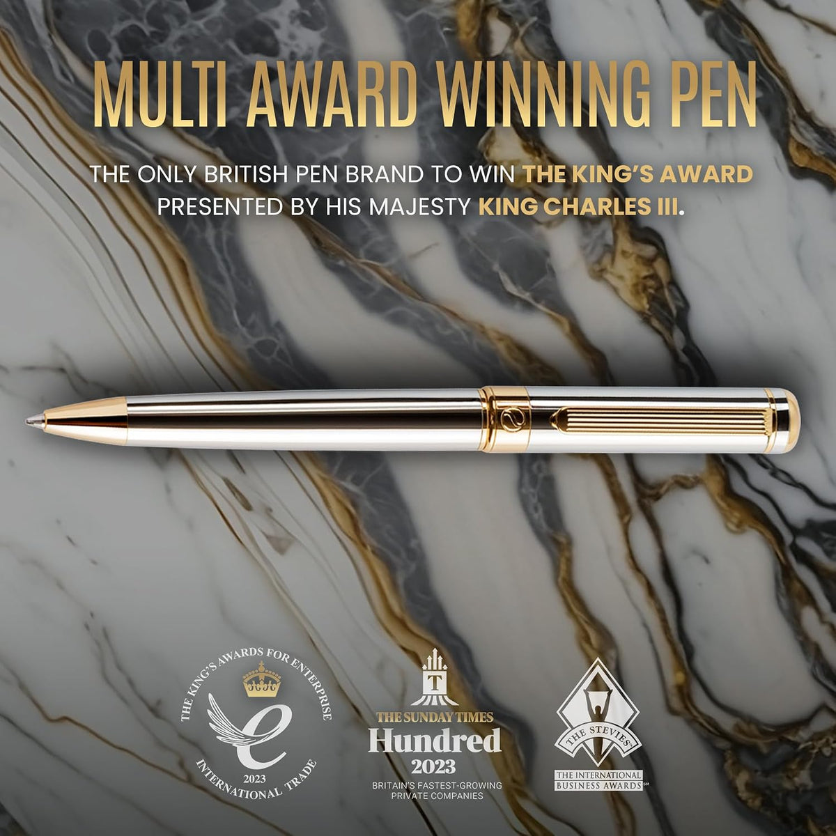 Scriveiner Silver Chrome Ballpoint Pen - Stunning Luxury Pen, Real Gold Plati...