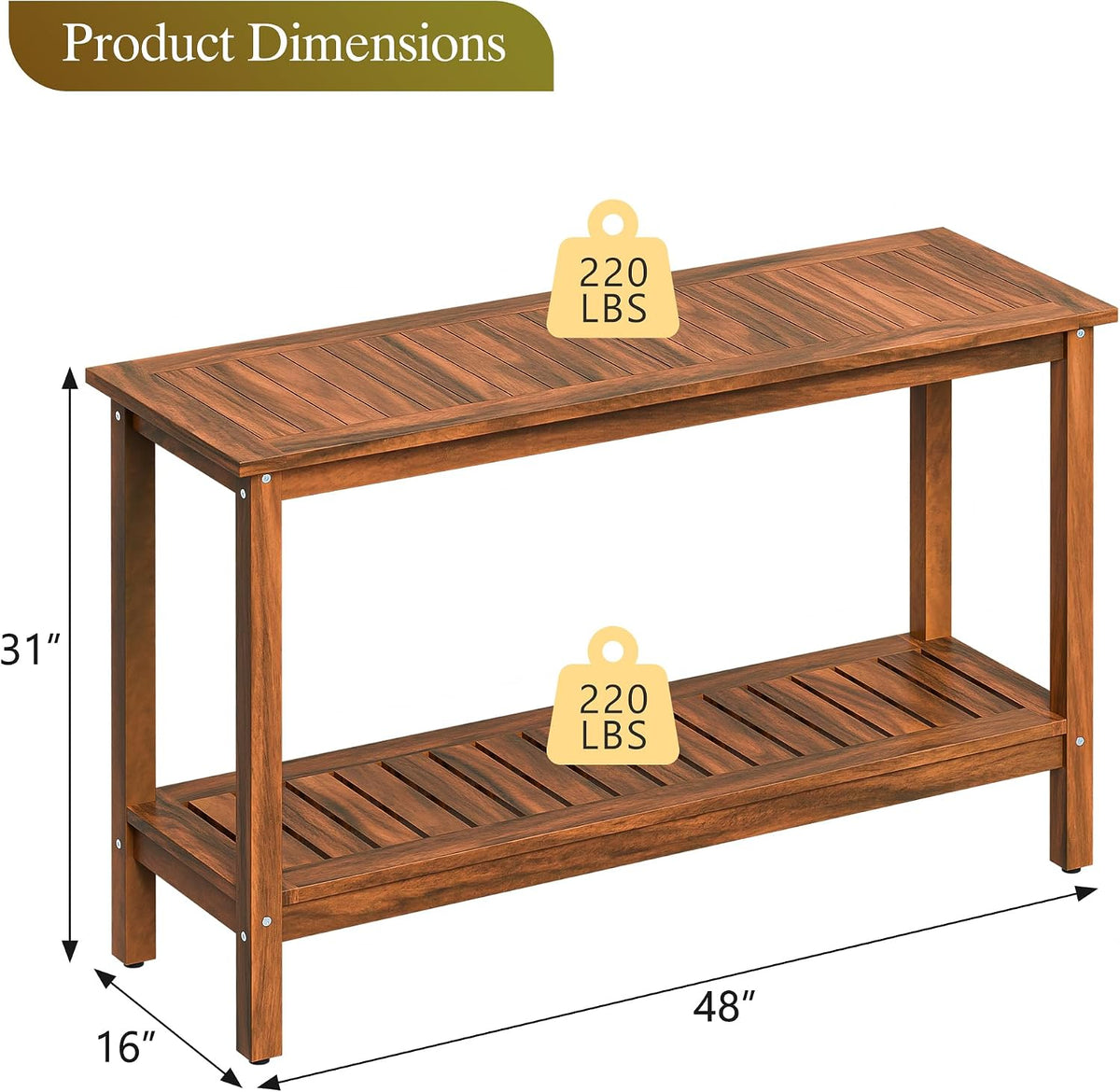 SUPER DEAL 2-Tier Solid Wood Side Table, Outdoor Console Table with Storage S...