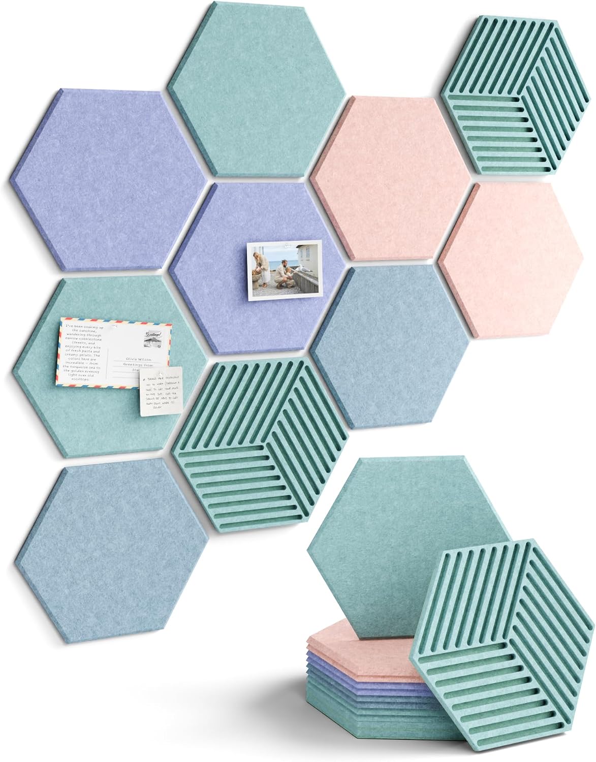 Fluxynara 10-Pack Hexagon Cork Board Alternative, Coastal Haze