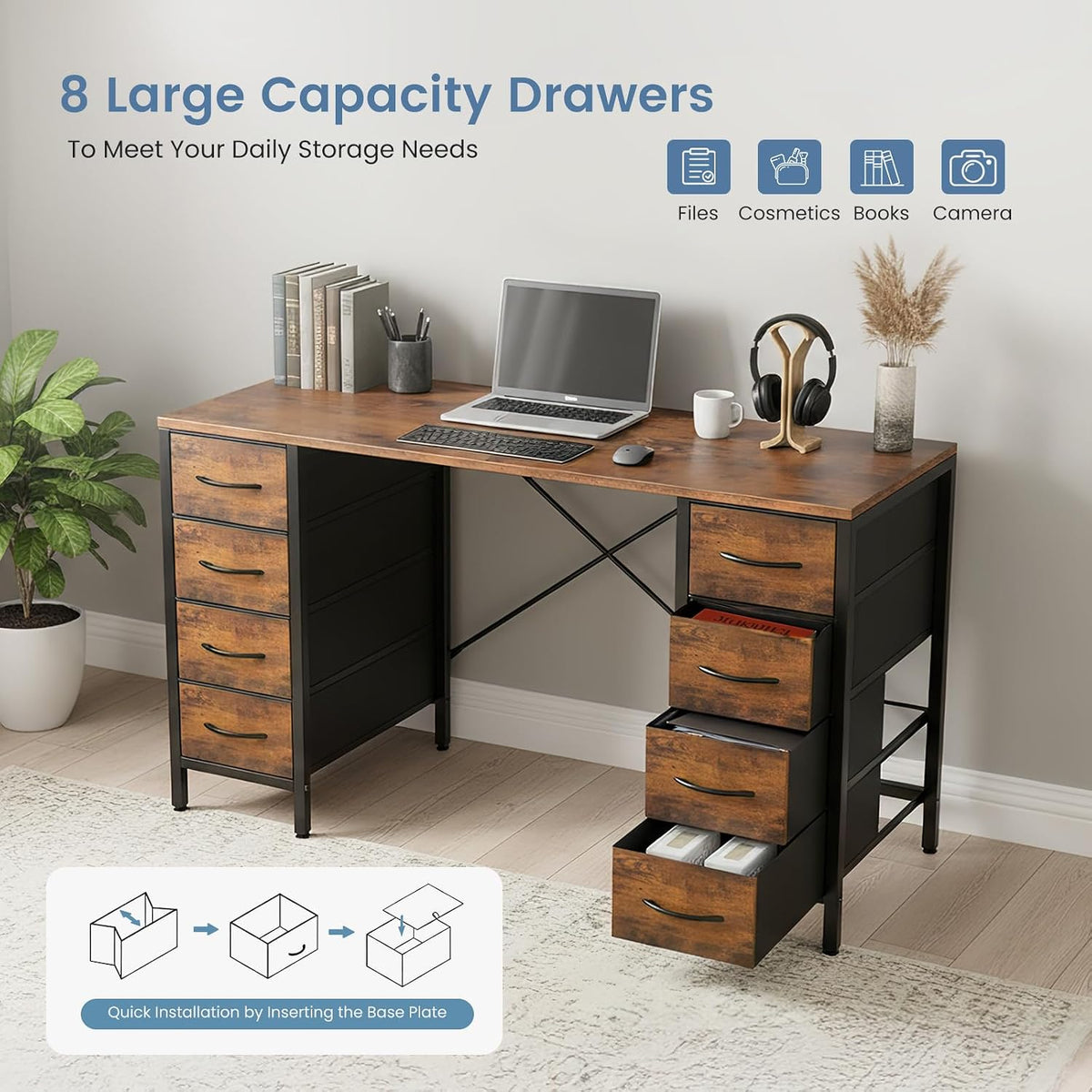 OLIXIS 47" Computer Desk with 8 Drawers, Home Office Workstation