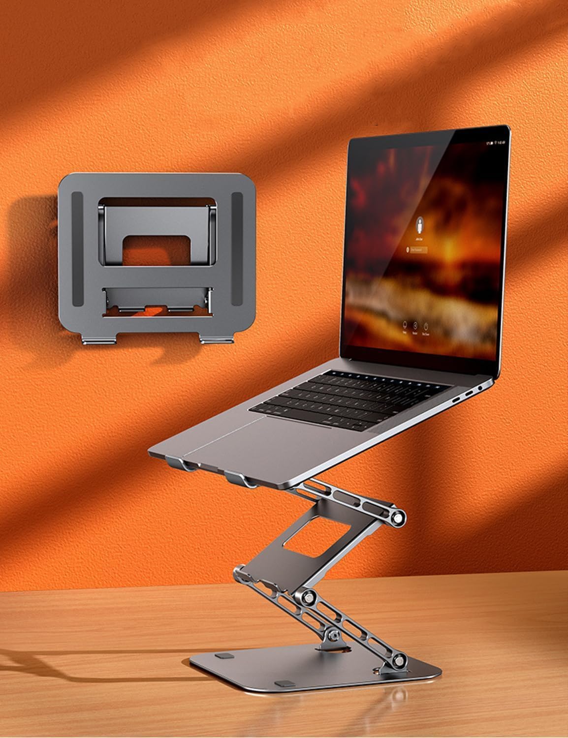 Adjustable Laptop Stand with 360°,3-Tier Ergonimic Foldable Sitting/Standing ...