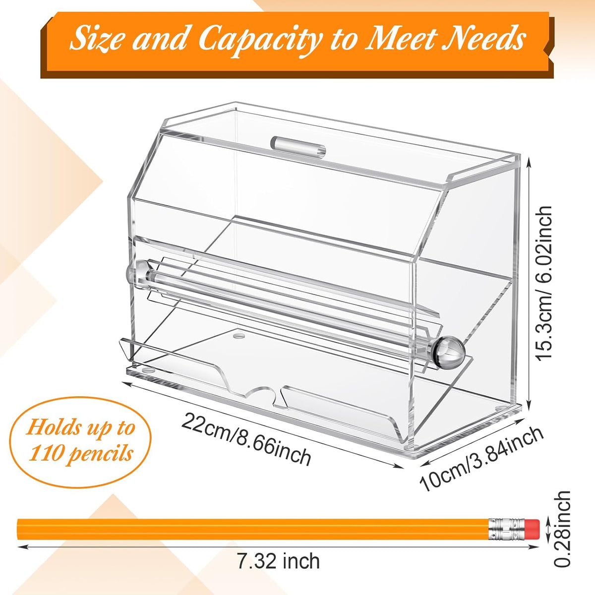 Pinkunn 1 Pcs Acrylic Pencil Dispenser Holder with Lid Rolling Knob