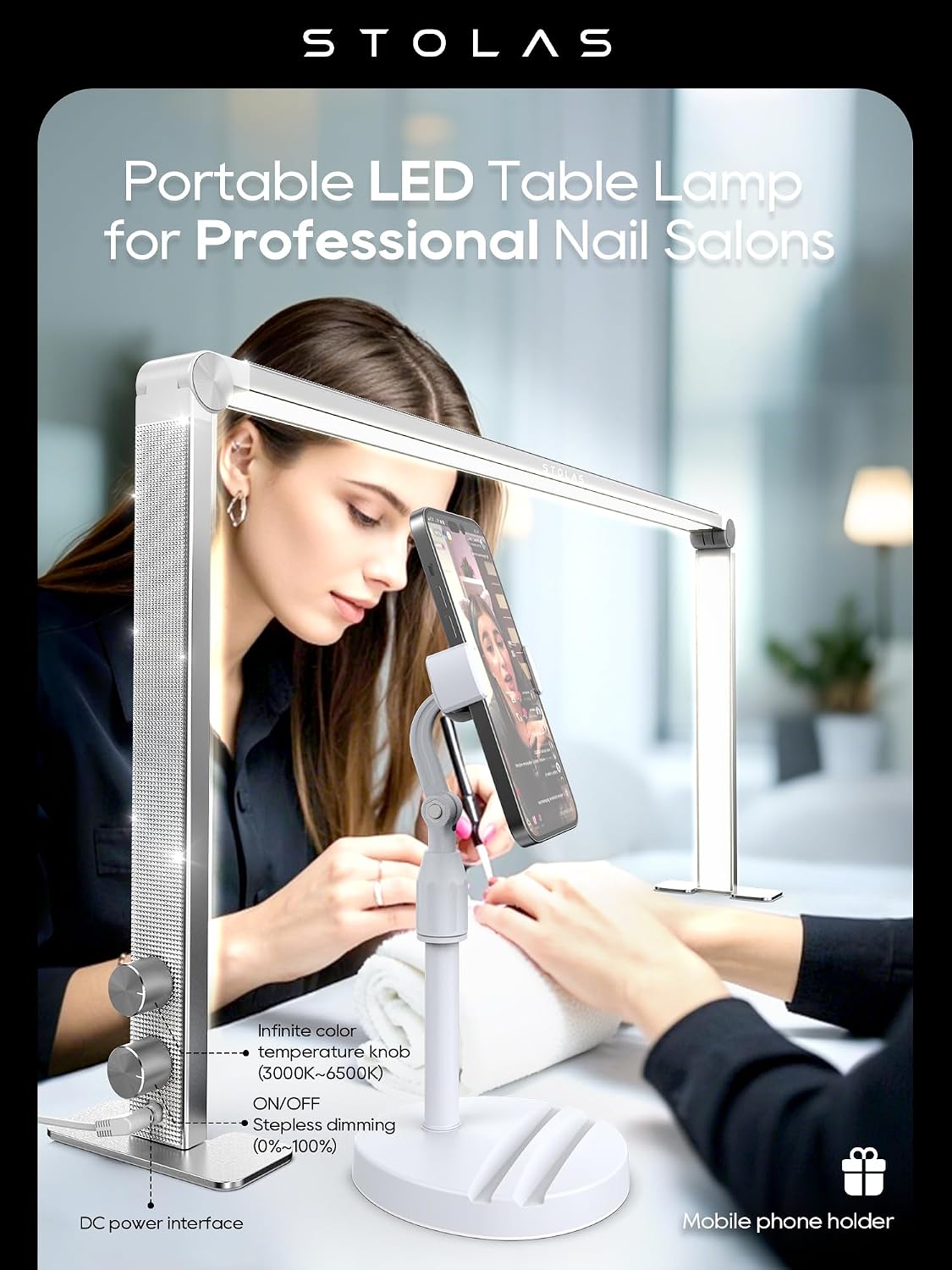 Upgraded Nail Tech Lamp for Desk, 32 in Foldable Large Nail Light with Phone ...