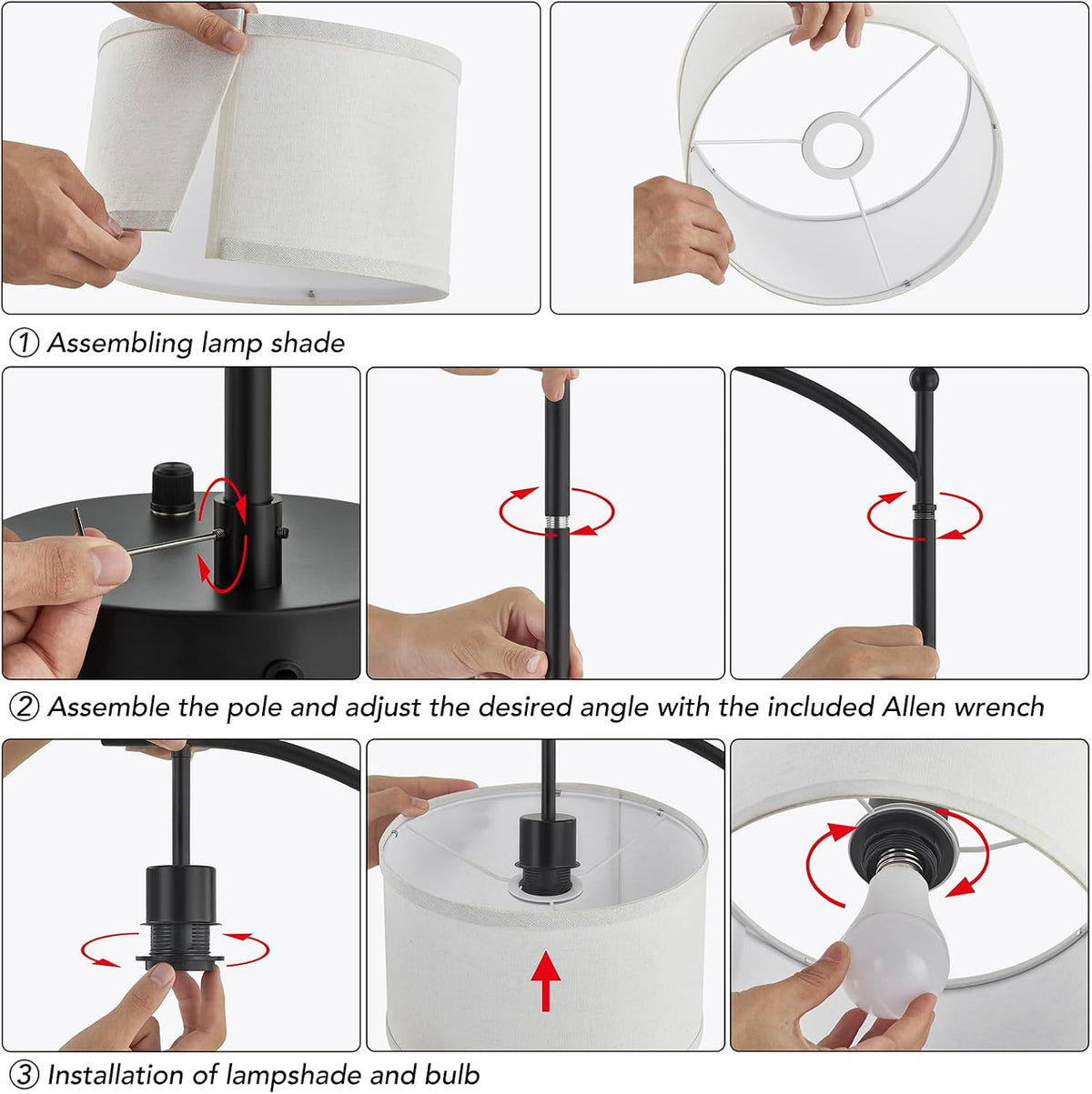 Table Lamp Set of 2, 23.5" Bedside Lamps with USB C+A Ports, Black
