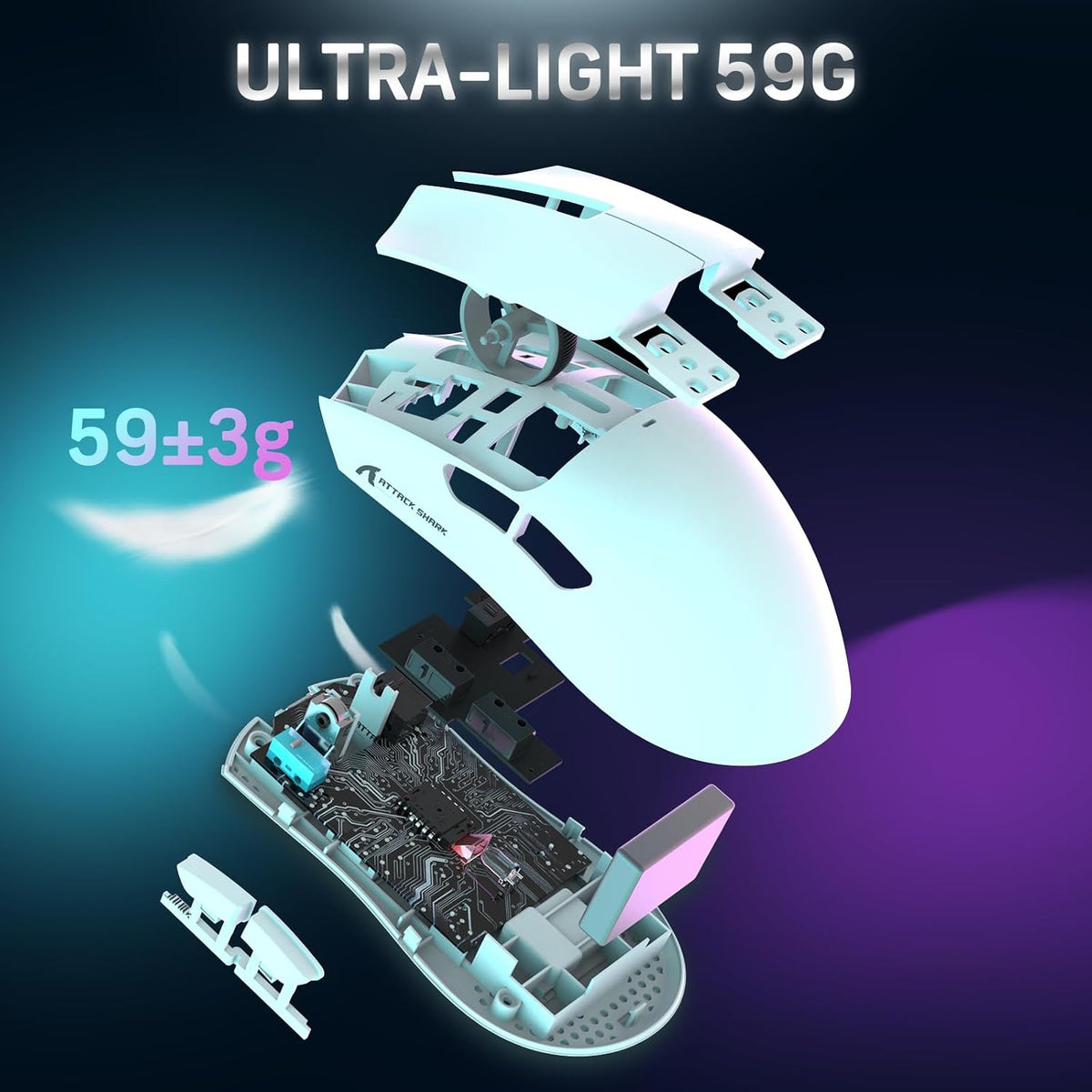 ATTACK SHARK X11 59g Lightweight Wireless Gaming Mouse,RGB Magnetic Charging ...