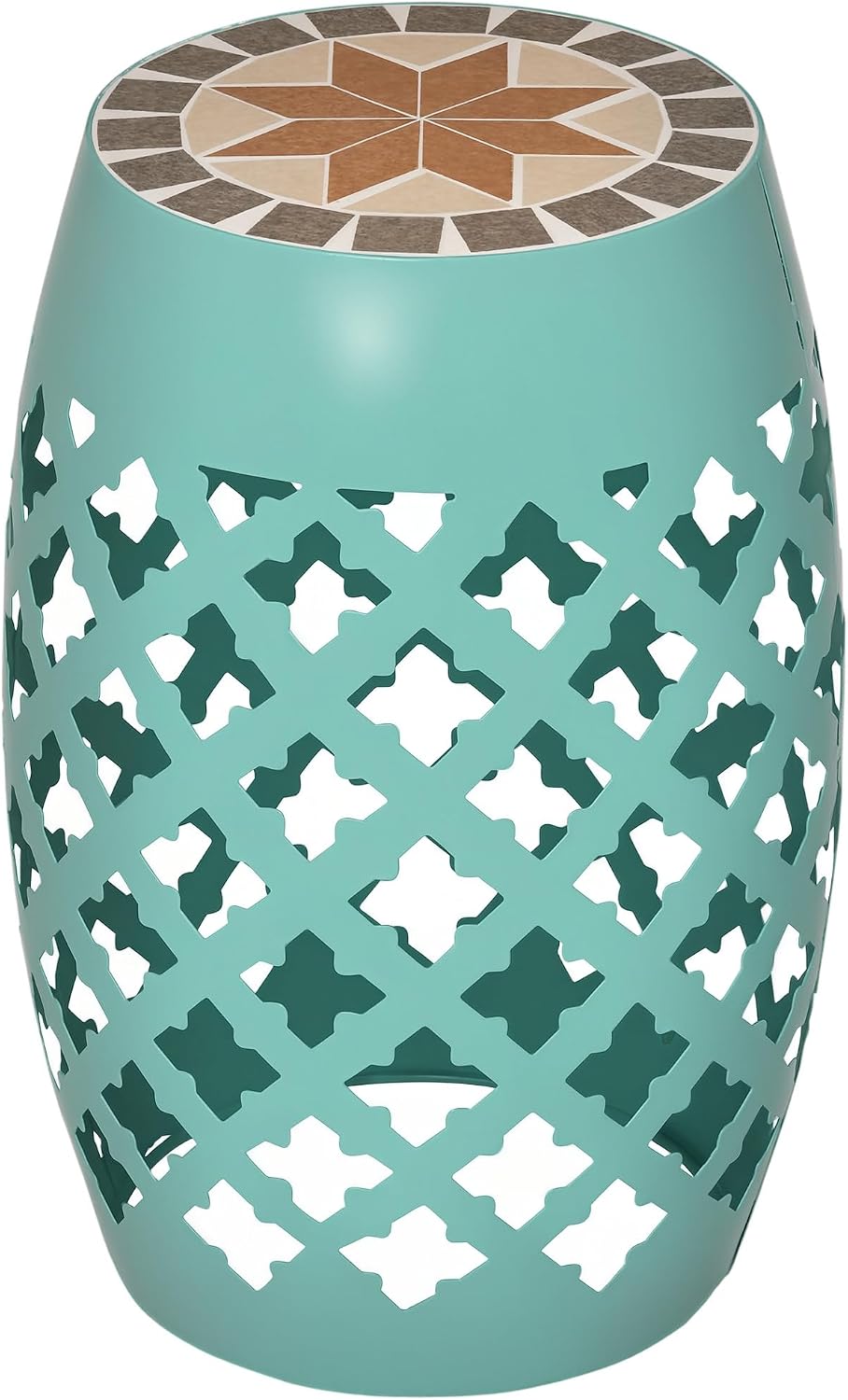 Outsunny Decorative Outdoor Stool, 12" Round Patio Side Table, Mosaic Blue