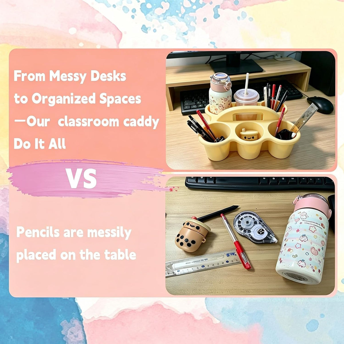6 Pack Classroom Caddy Organizer with Handle Pastel Plastic Table Caddy 6 Com...