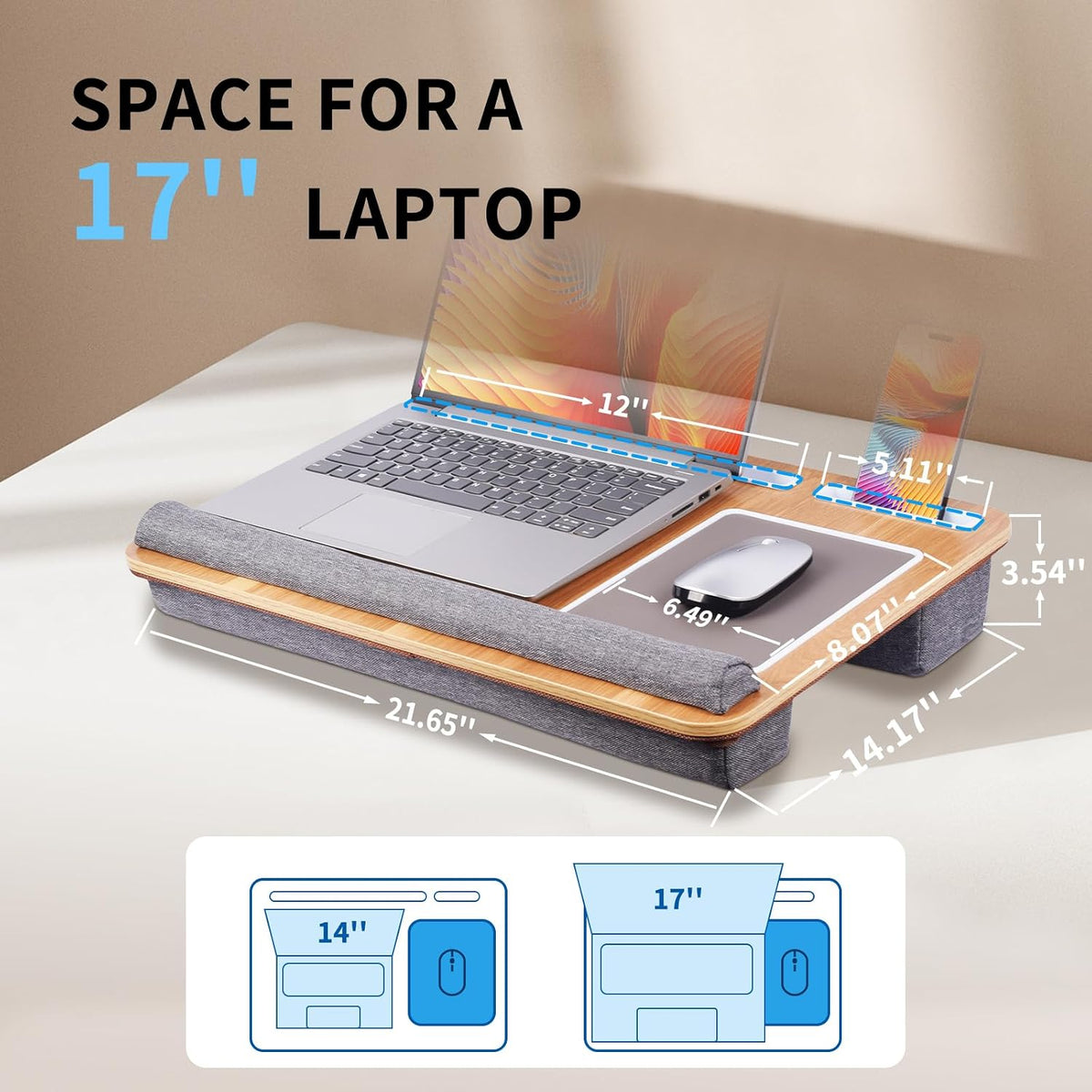 Home Office Lap Desk with Wrist Rest Wrist Rest, Mouse Pad, and Phone Holder ...