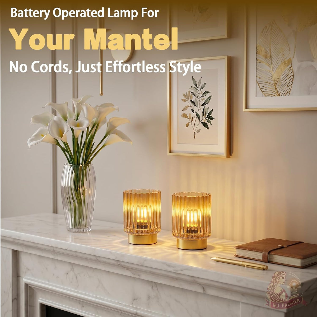 Battery Operated Lamp Timer, Cordless Table Lamp for Shelf Decor, Stripe