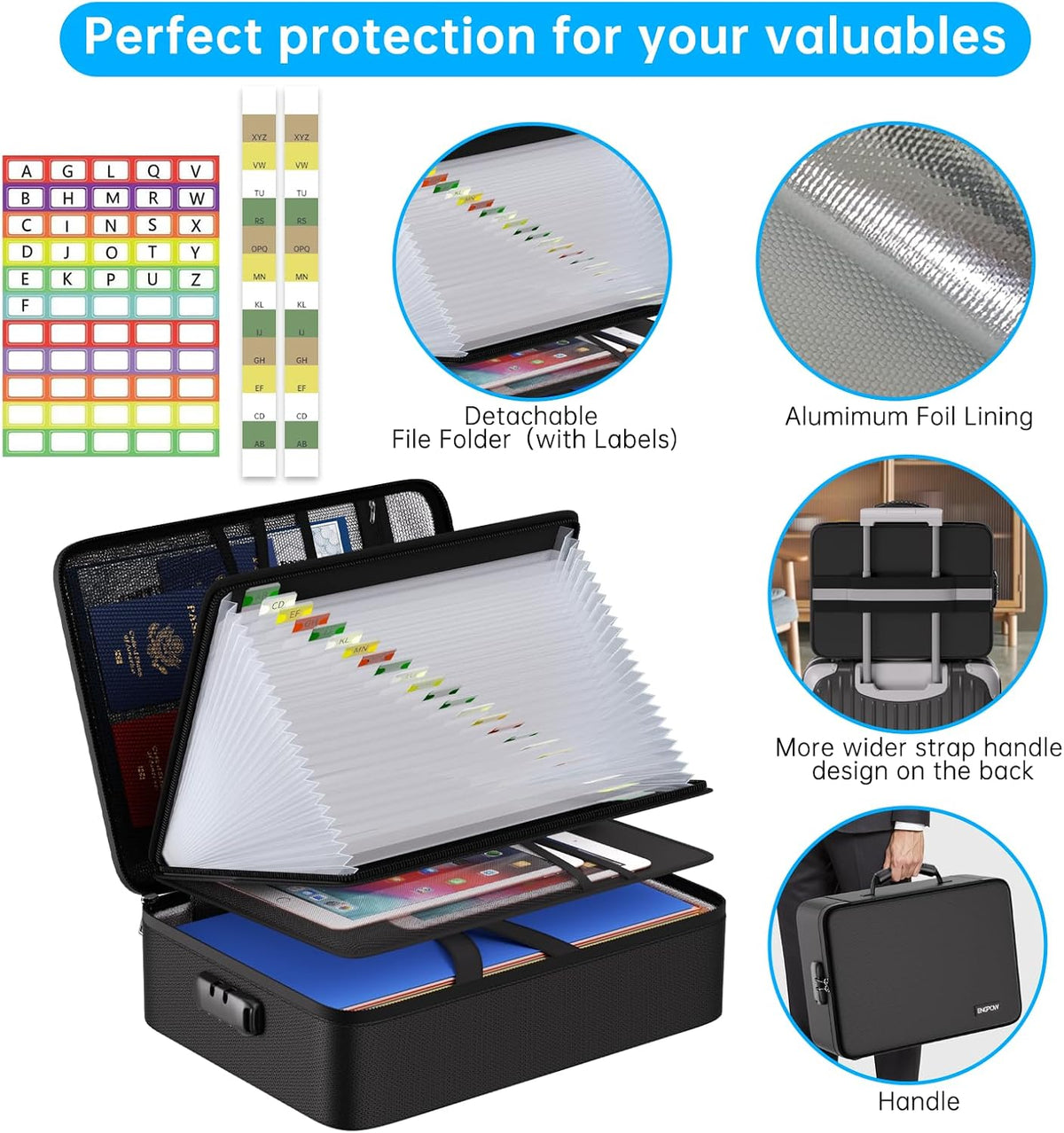ENGPOW Fireproof Document Box with Lock,5200℉ Multi-Layer File Organizer