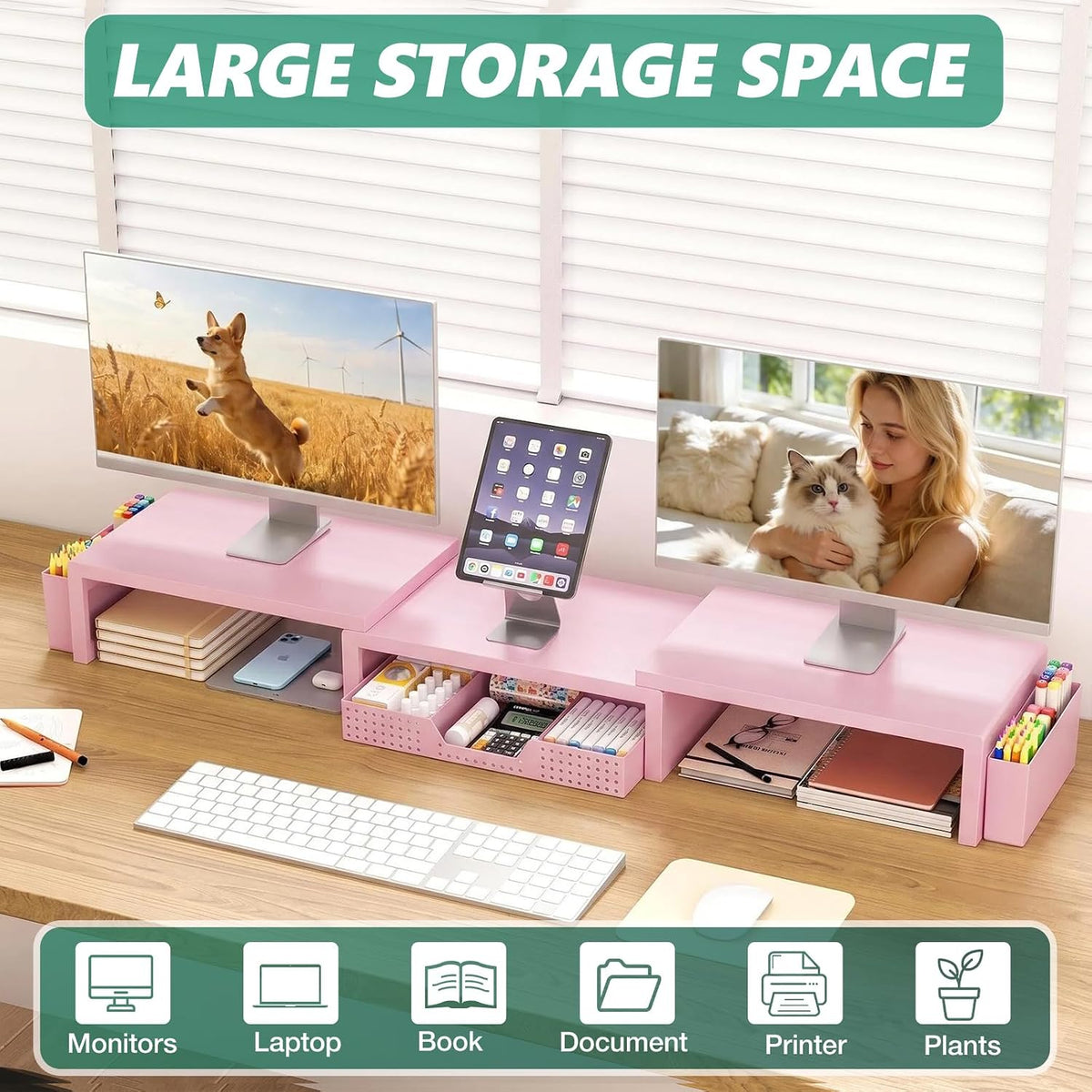 OPNICE Desk Organizer and Accessories, Computer Monitor Stand Riser with Draw...
