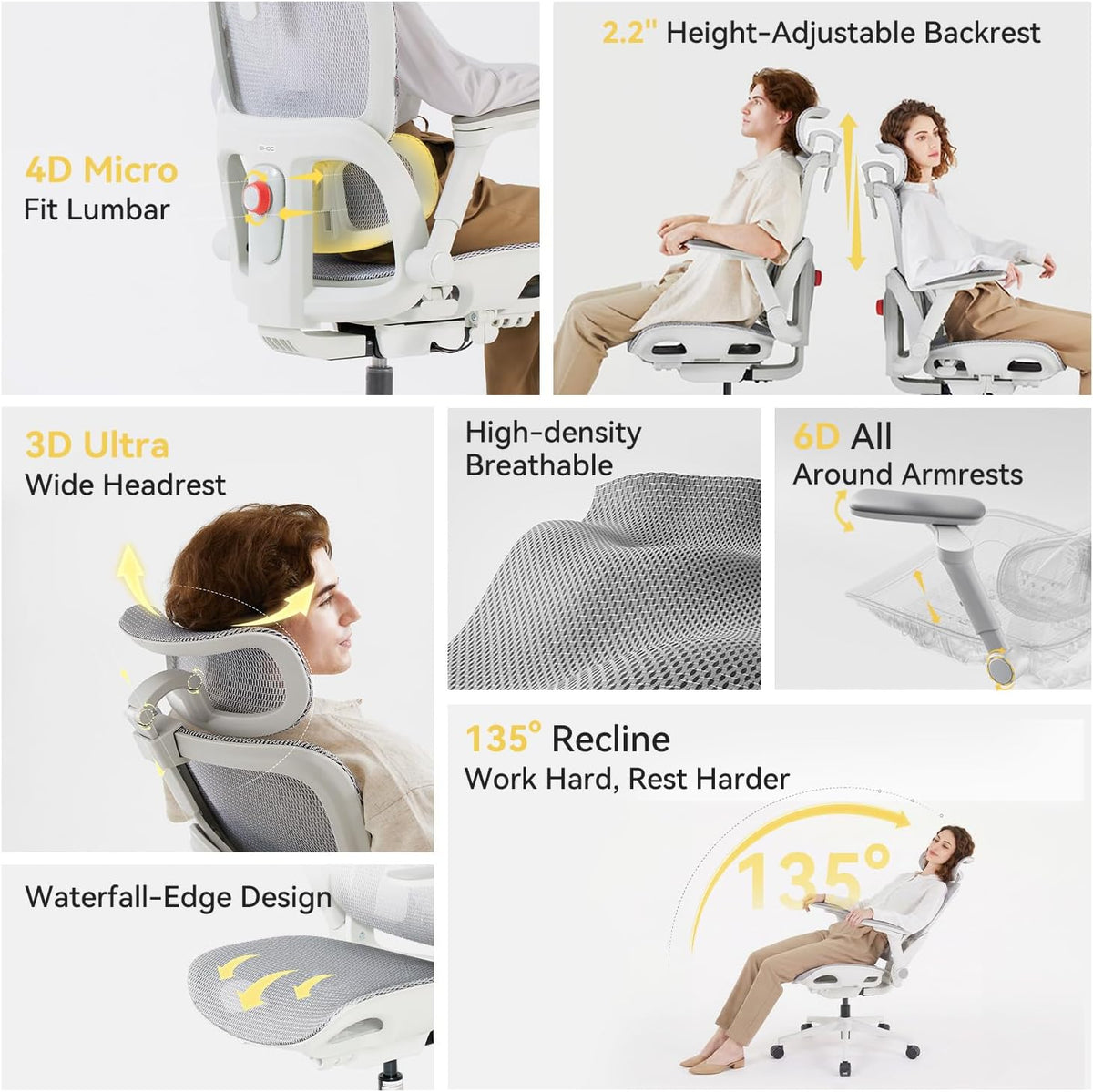 SIHOO B300 Pro Ergonomic Office Chair Without Footrest, 4D Lumbar Support