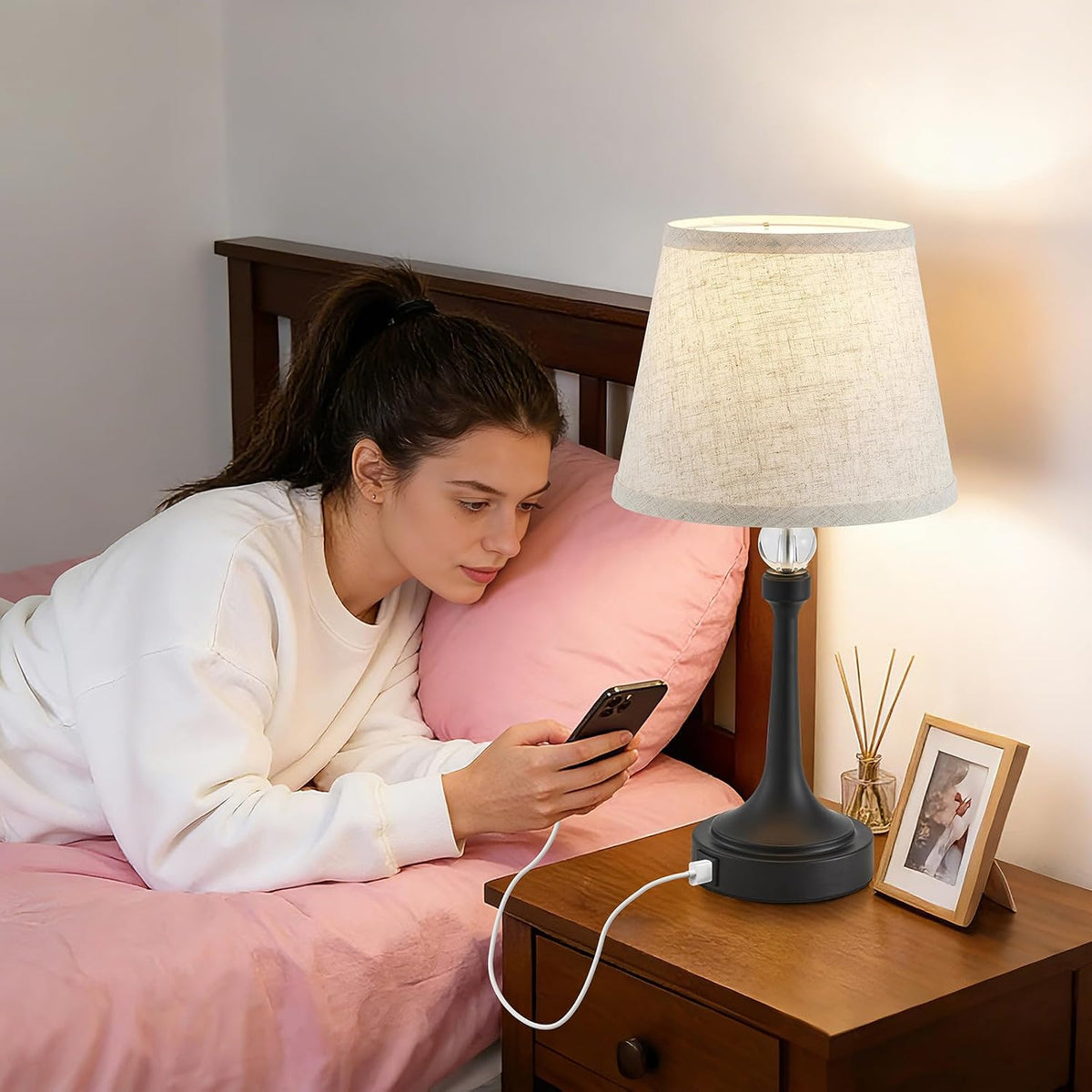 Touch Black Table Lamp Set of 2 with USB C+A Ports, Desk Lamp-19.7''