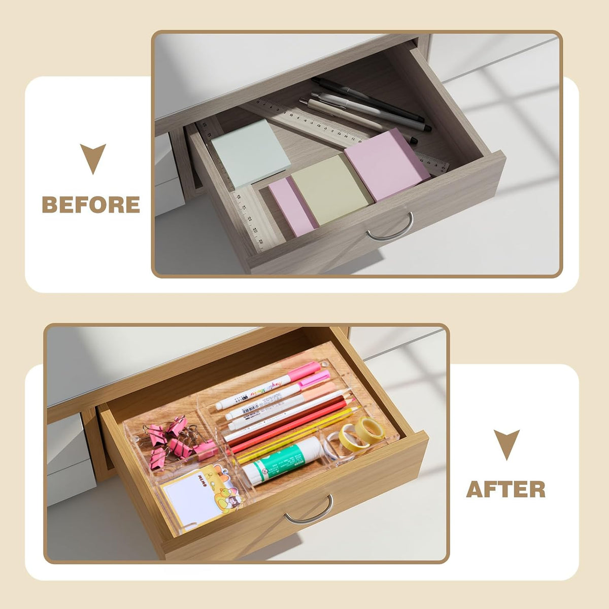 Briwooody 2 Pcs Acrylic Drawer Organizer, 11 x 6 x 1.38'', 6 Compartm...
