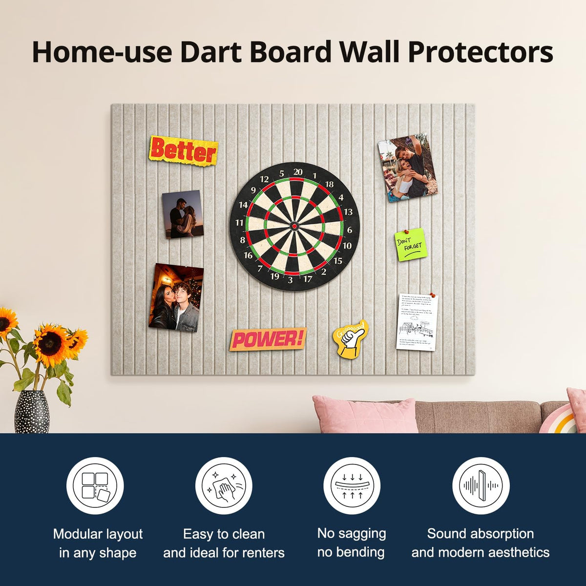 Felt Bulletin Board 48"×36" Cork Board with 60 Adhesive Tab Oatmeal