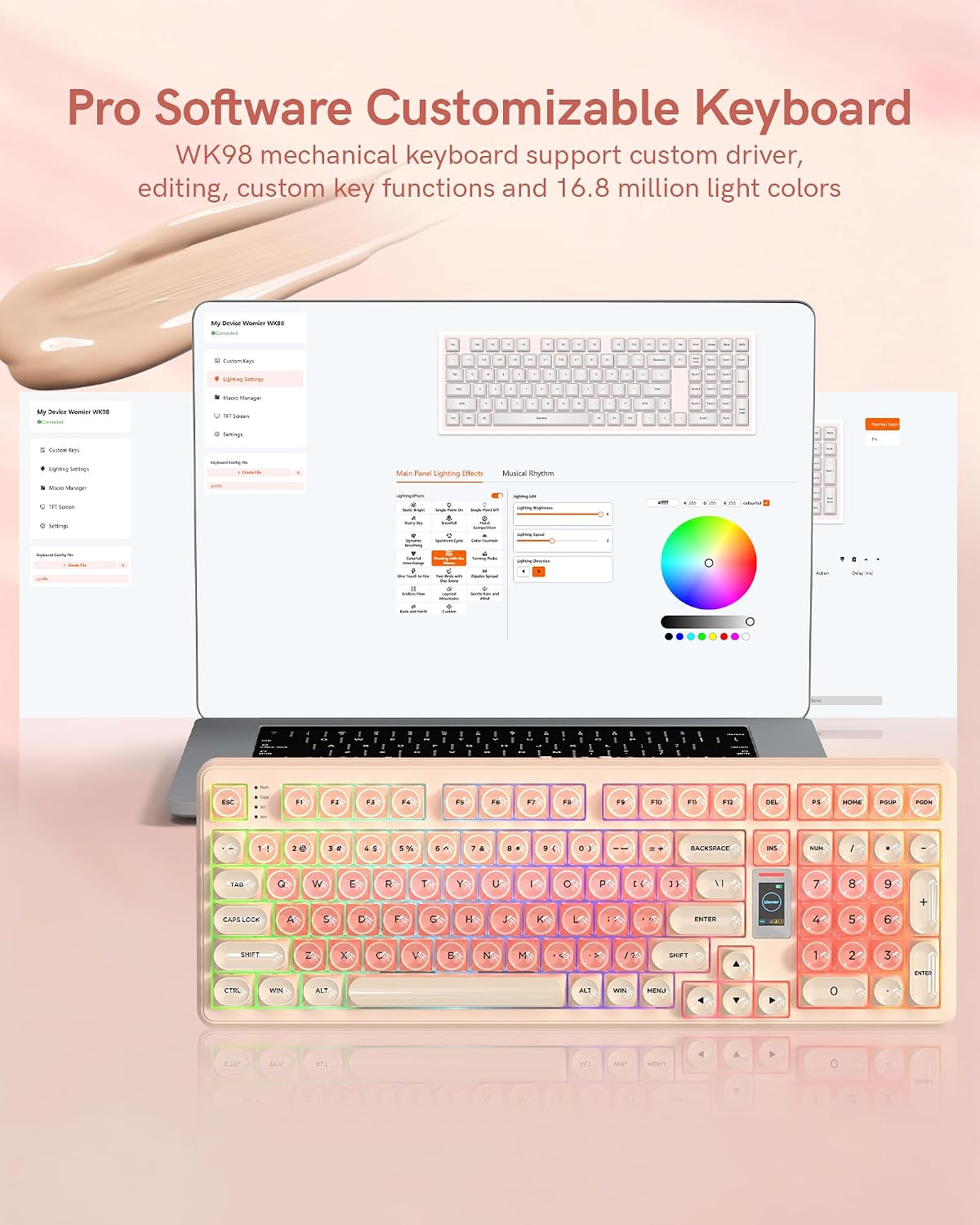 Keymatic WK98 Foundation Mechanical Keyboard, Pink Creamy Gaming Keyboard