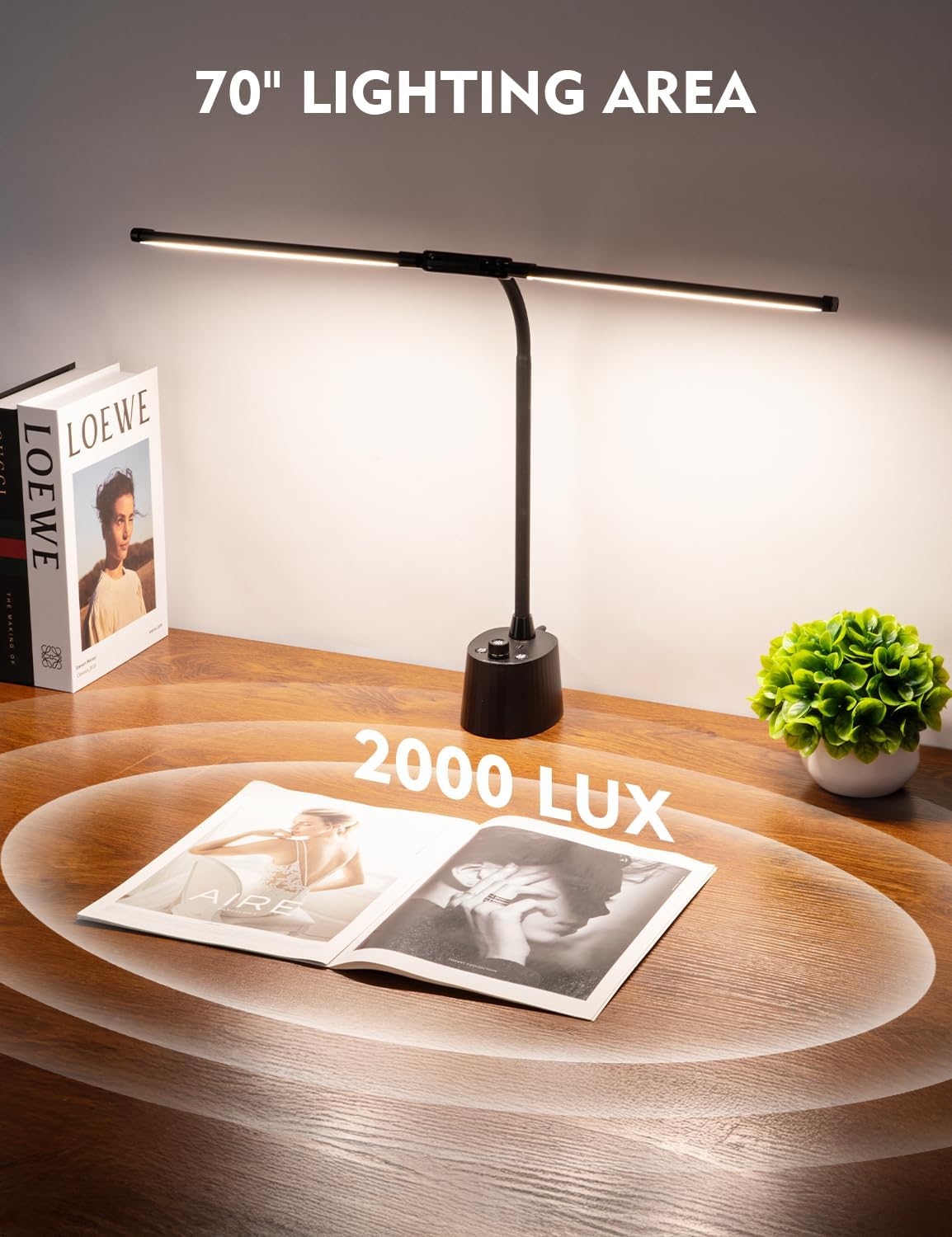Desk Lamp with USB Charging Ports, Dual Head Adjustable 5 Color Dimmable