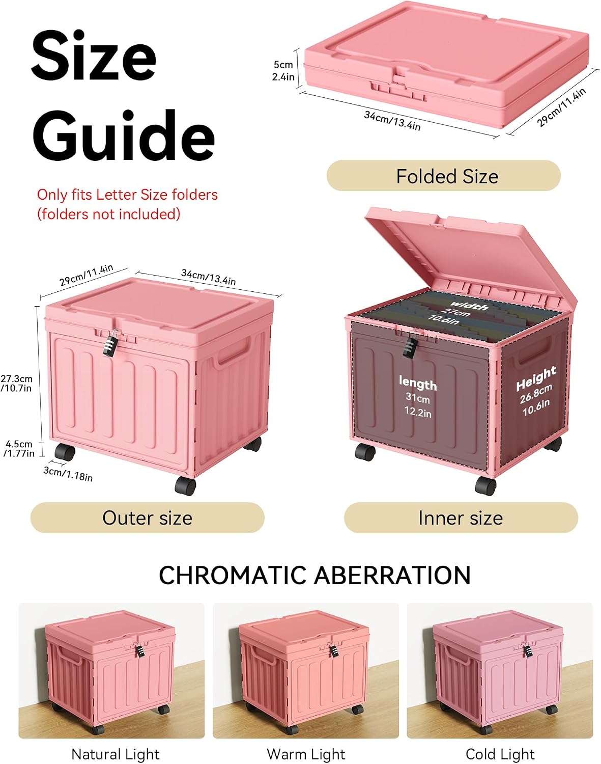 Oterri Lockable File Cabinet with Wheel, Letter-Size Plastic File Organizer