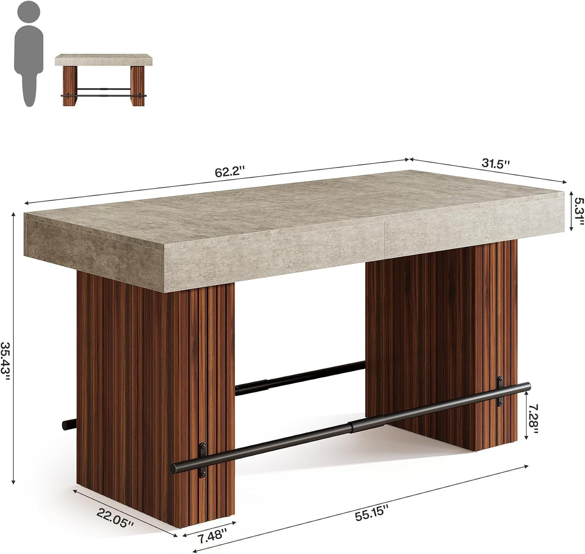 Tribesigns 62.2 Inch Bar Table, Industrial Counter Height Pub Dining Table